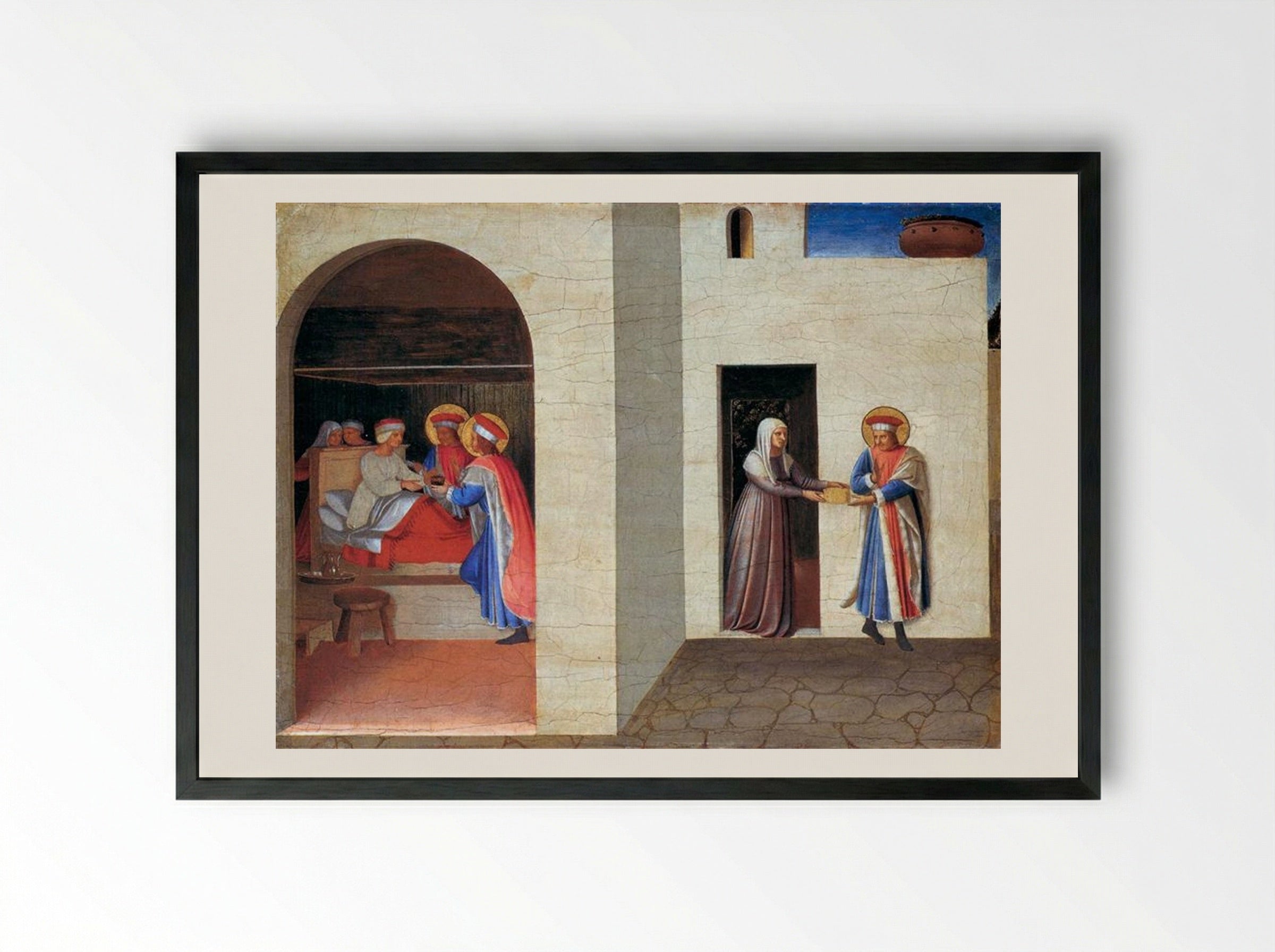 The Healing of Palladia by Saint Cosmas and Saint Damian - Fra Angelico - Framed Print Black