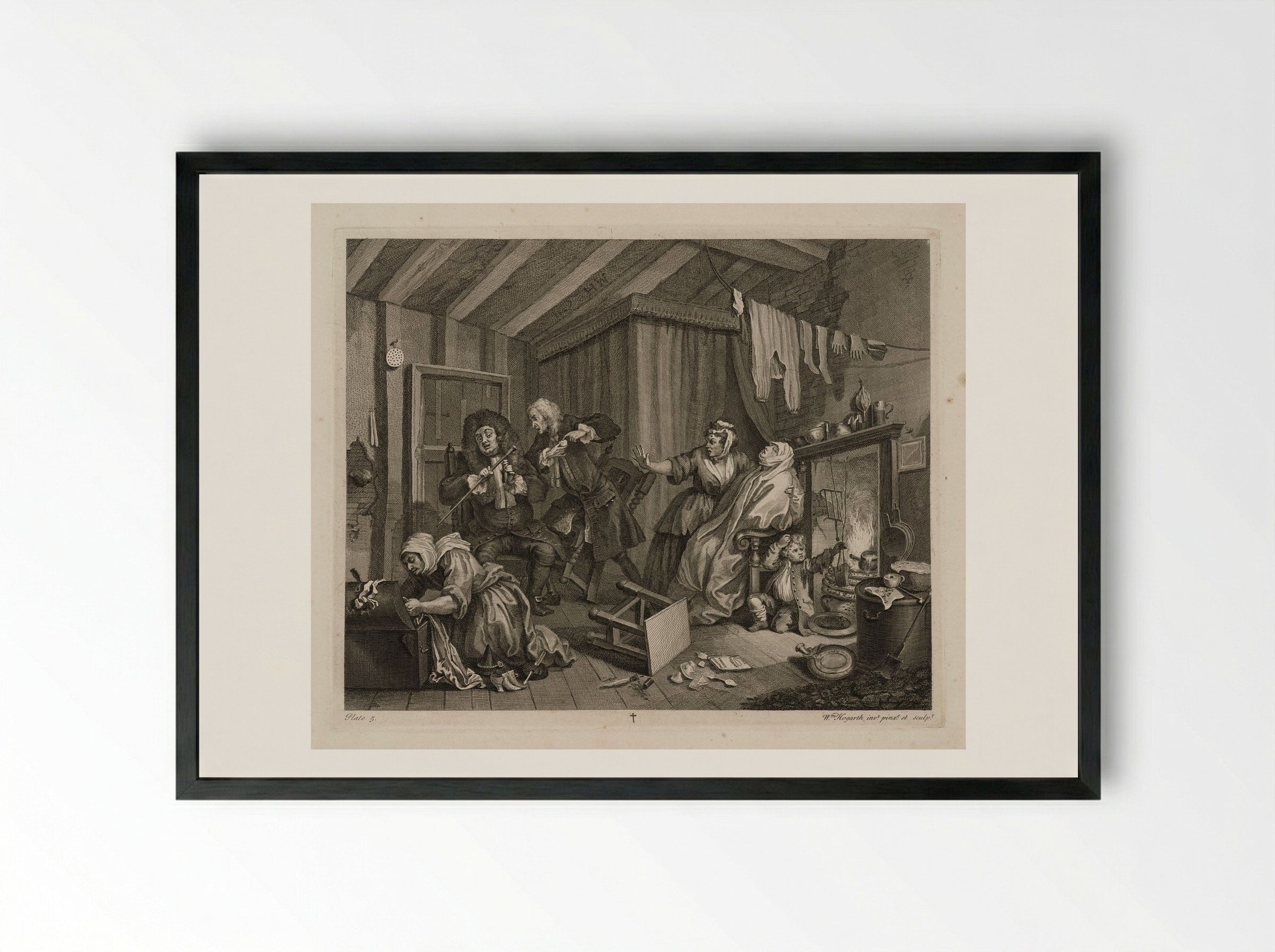 Quack Doctors Visit the Diseased Harlot - William Hogarth - Framed Print Black