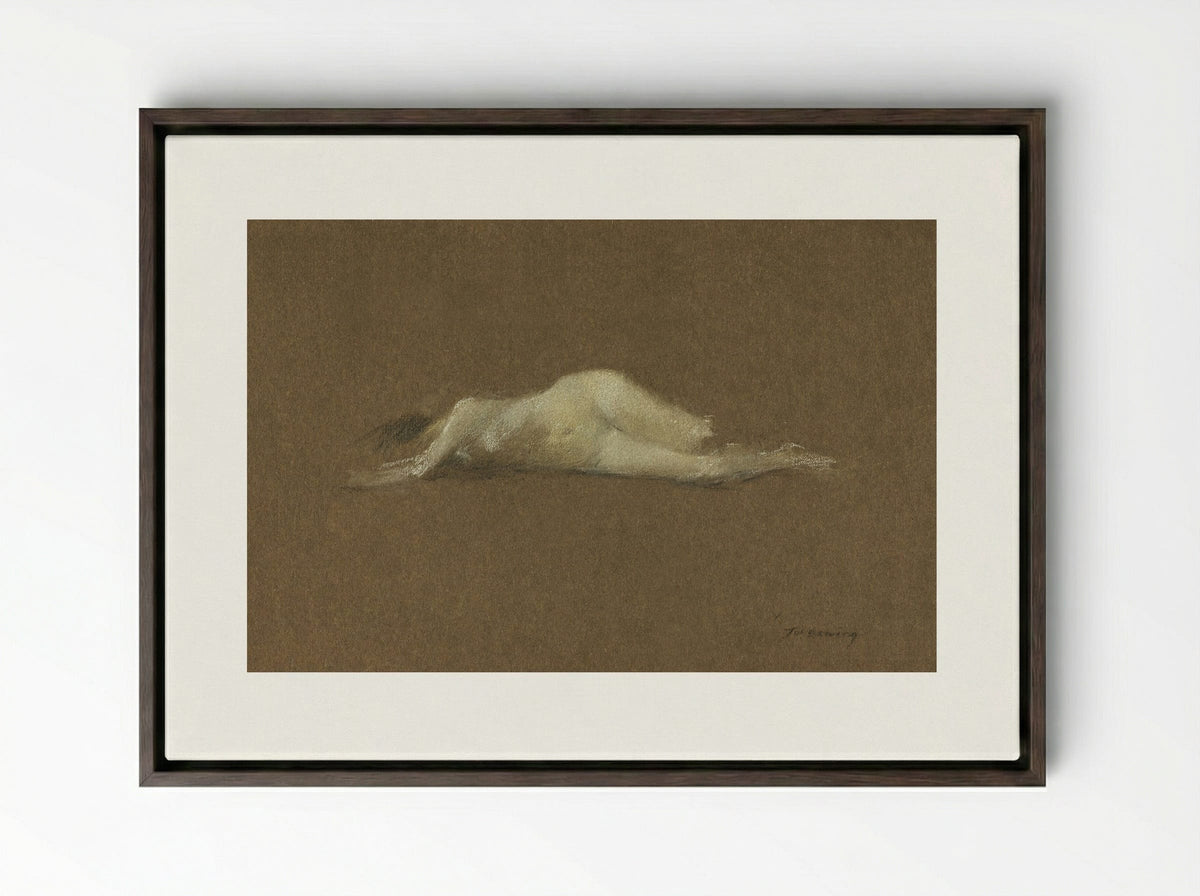 Nude Woman on Her Side - Thomas Wilmer Dewing - Framed Canvas Dark Wood