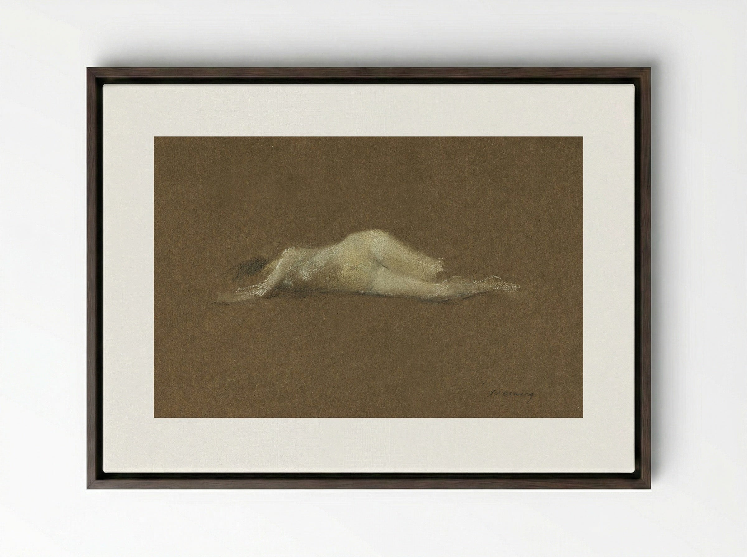 Nude Woman on Her Side - Thomas Wilmer Dewing - Framed Canvas Dark Wood