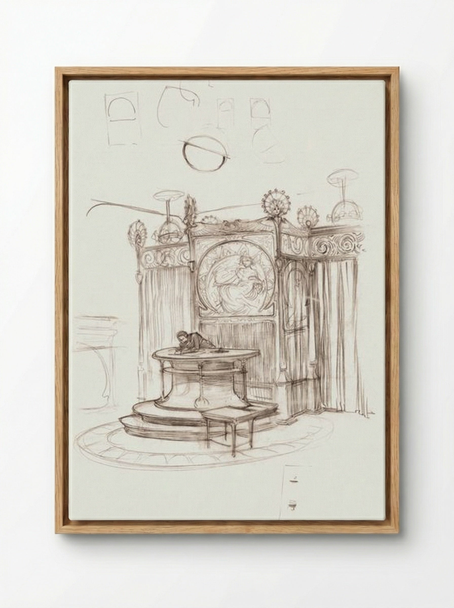 Sketch of an Office Interior - Alphonse Mucha - Framed Canvas Wood