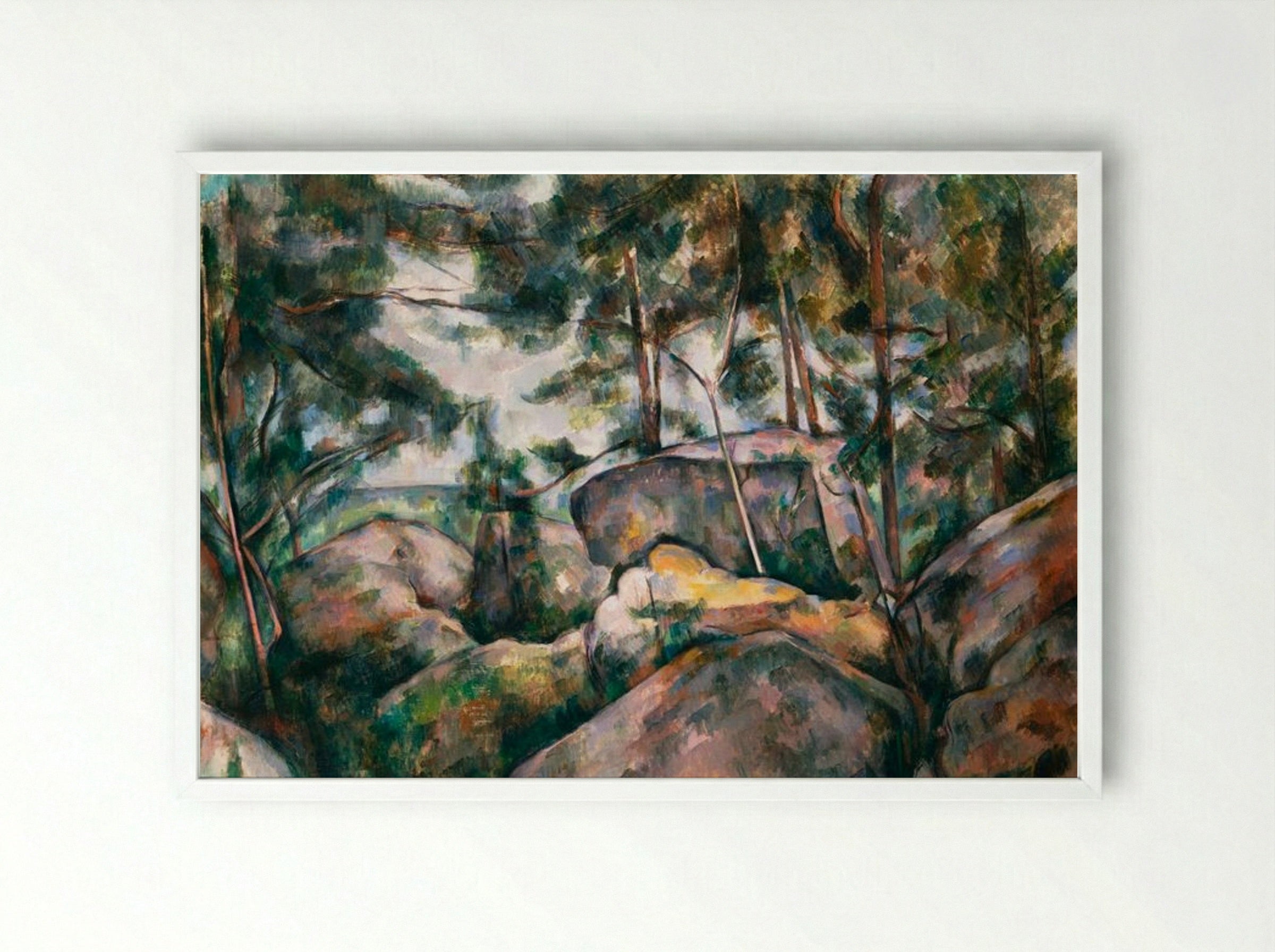 Rocks in the Forest - Paul Cézanne - Framed Print White