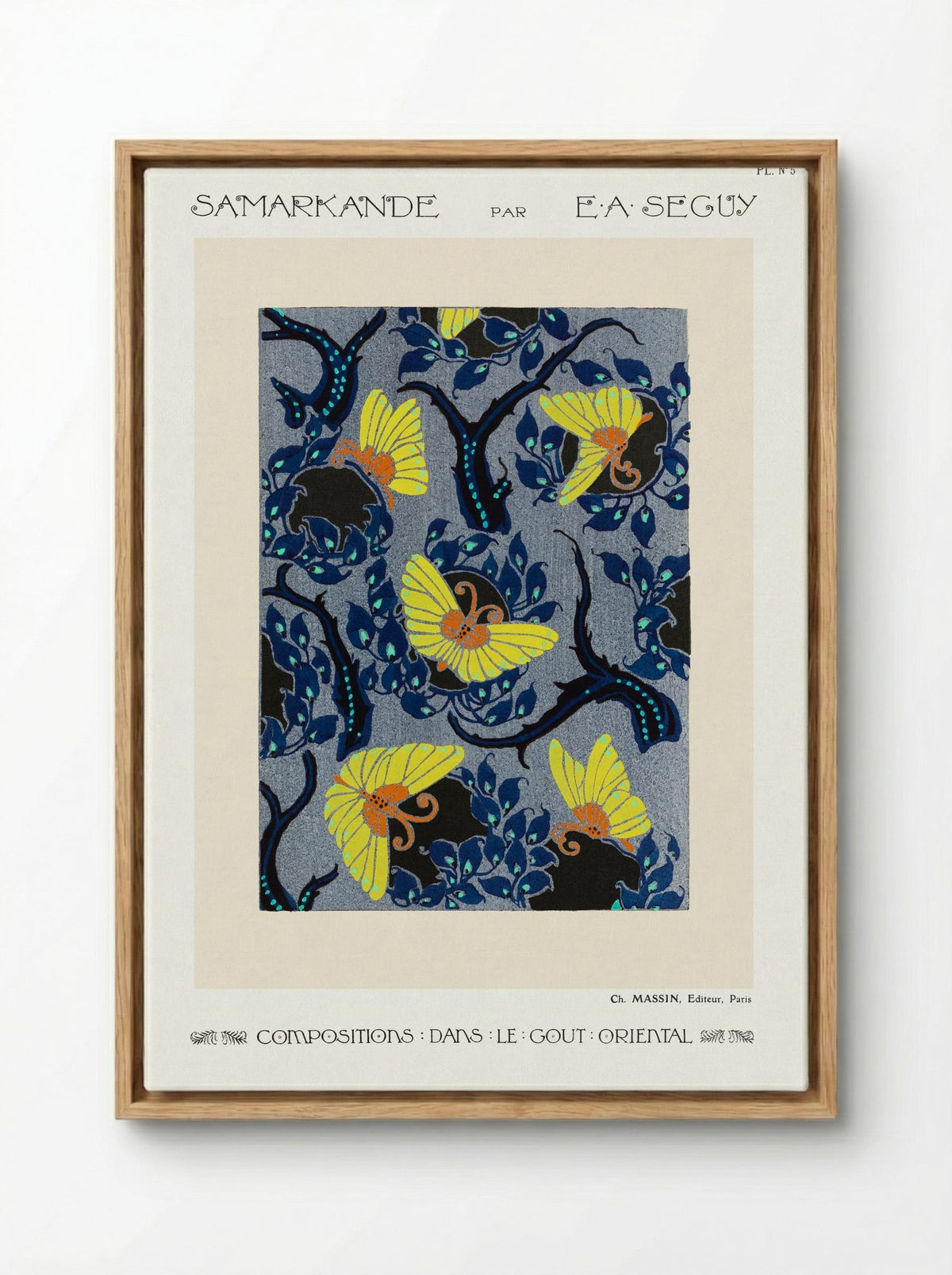 Samarkande, Plate No. 5 (Butterflies and Branches) - E. A. Séguy - Framed Canvas Wood