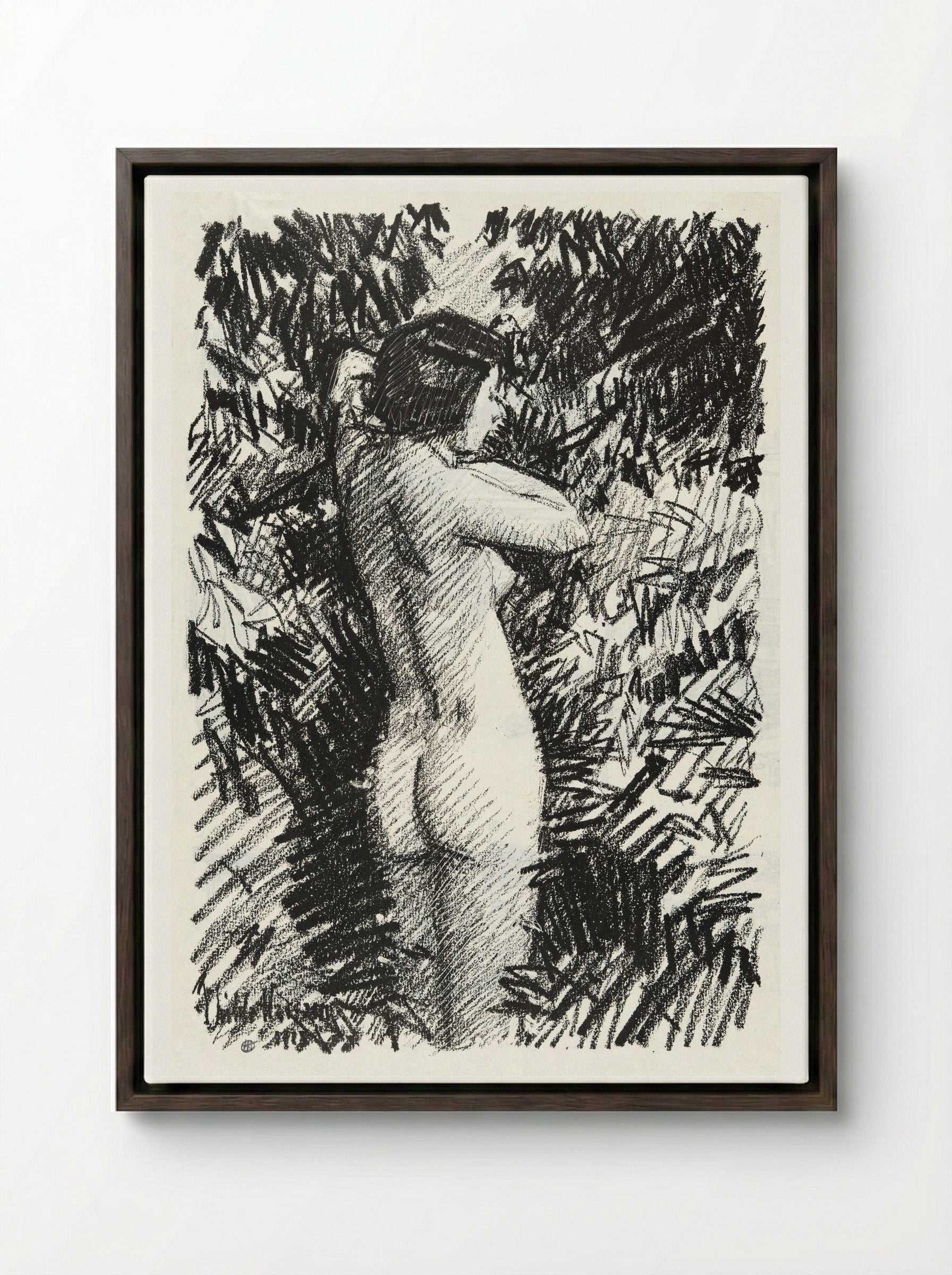 Nude in Landscape - Childe Hassam - Framed Canvas Dark Wood