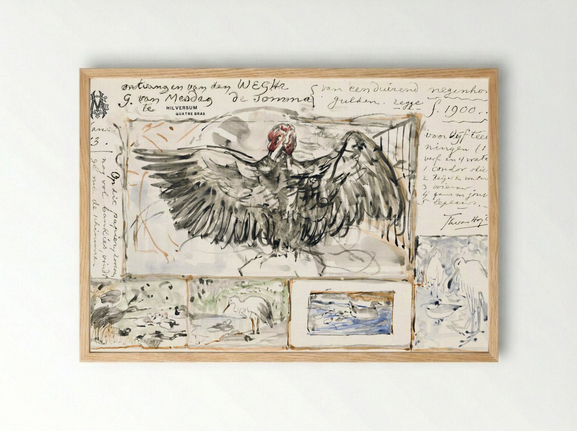 Vijf Schetsen Naar Werken Van Vogels - Theo van Hoytema - Framed Print Wood