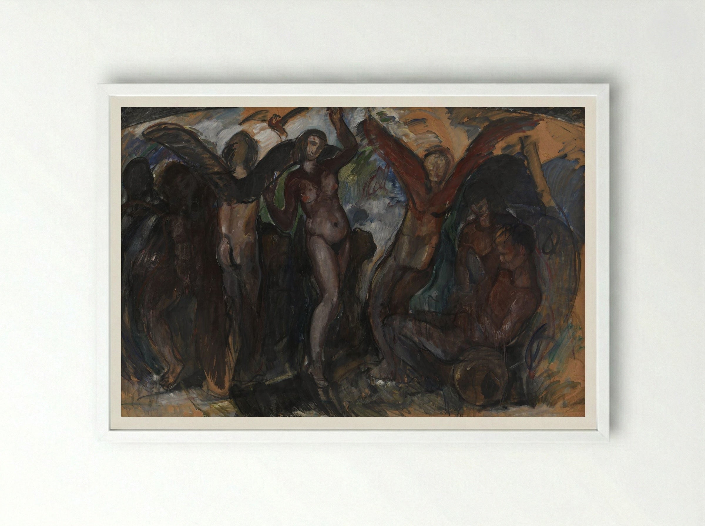 Figure Composition with Back Edges - Jens Adolf Jerichau - Framed Print White