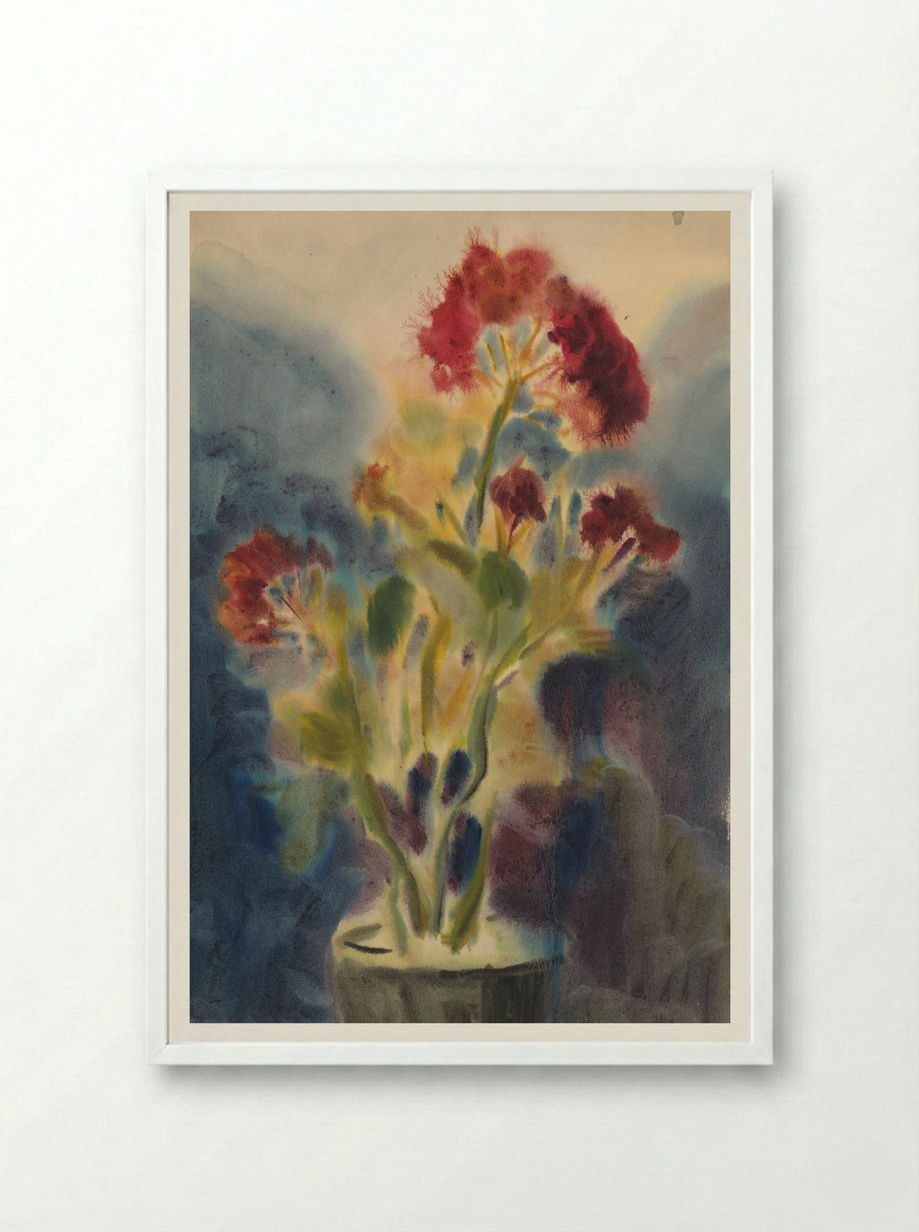 Red Flowers in Vase - Zolo Palugyay - Framed Print White