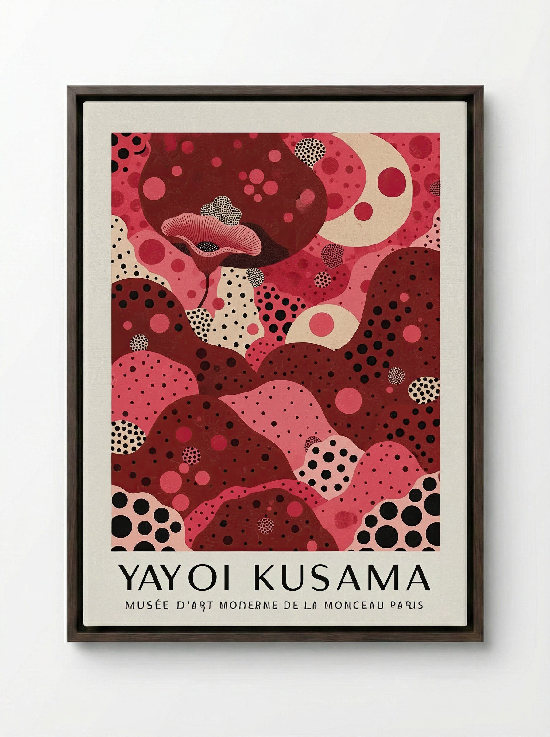 Polka Dot Dreamscape - Yayoi Kusama - Framed Canvas Dark Wood