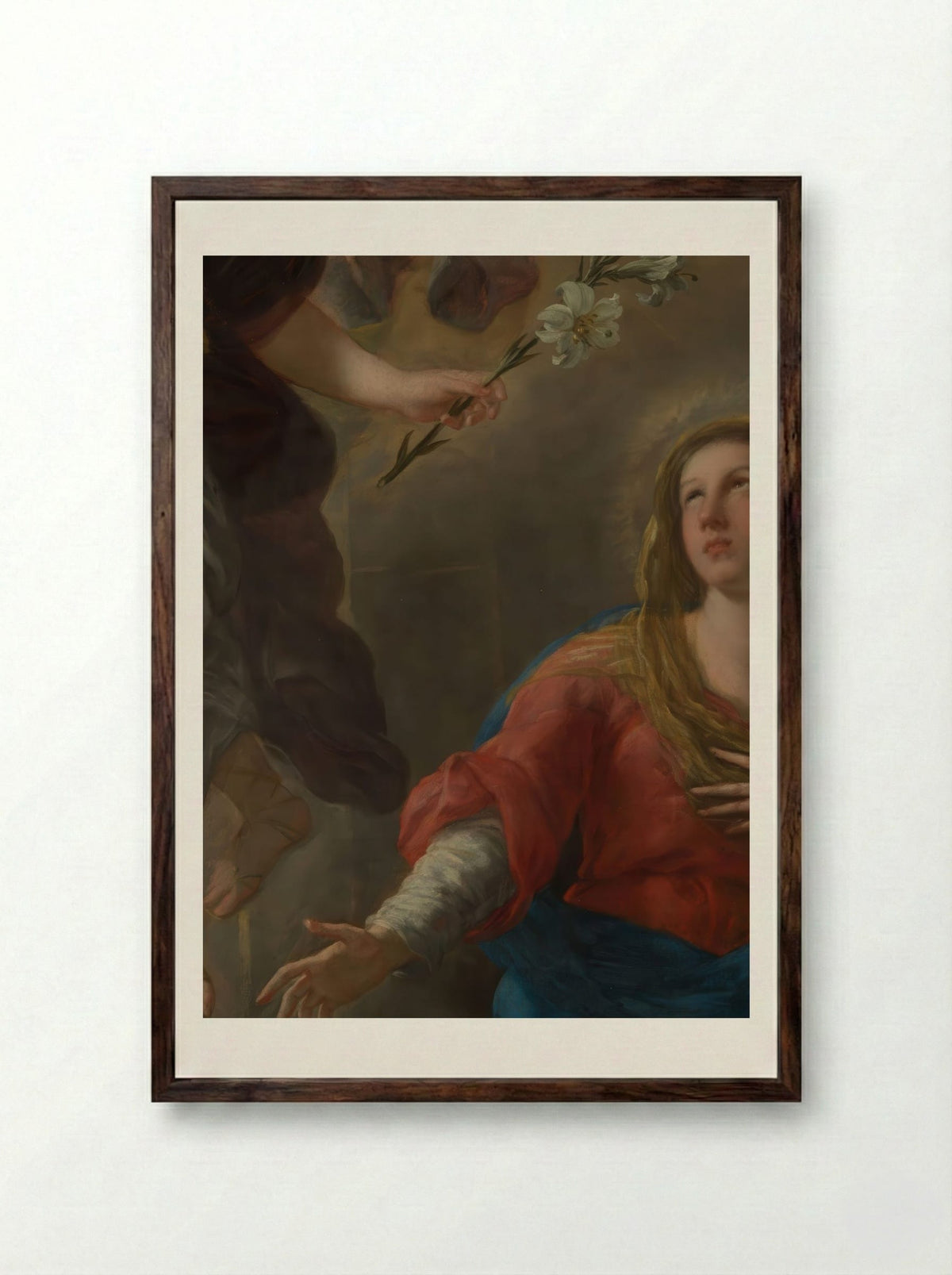 The Annunciation - Luca Giordano - Framed Print Dark Wood
