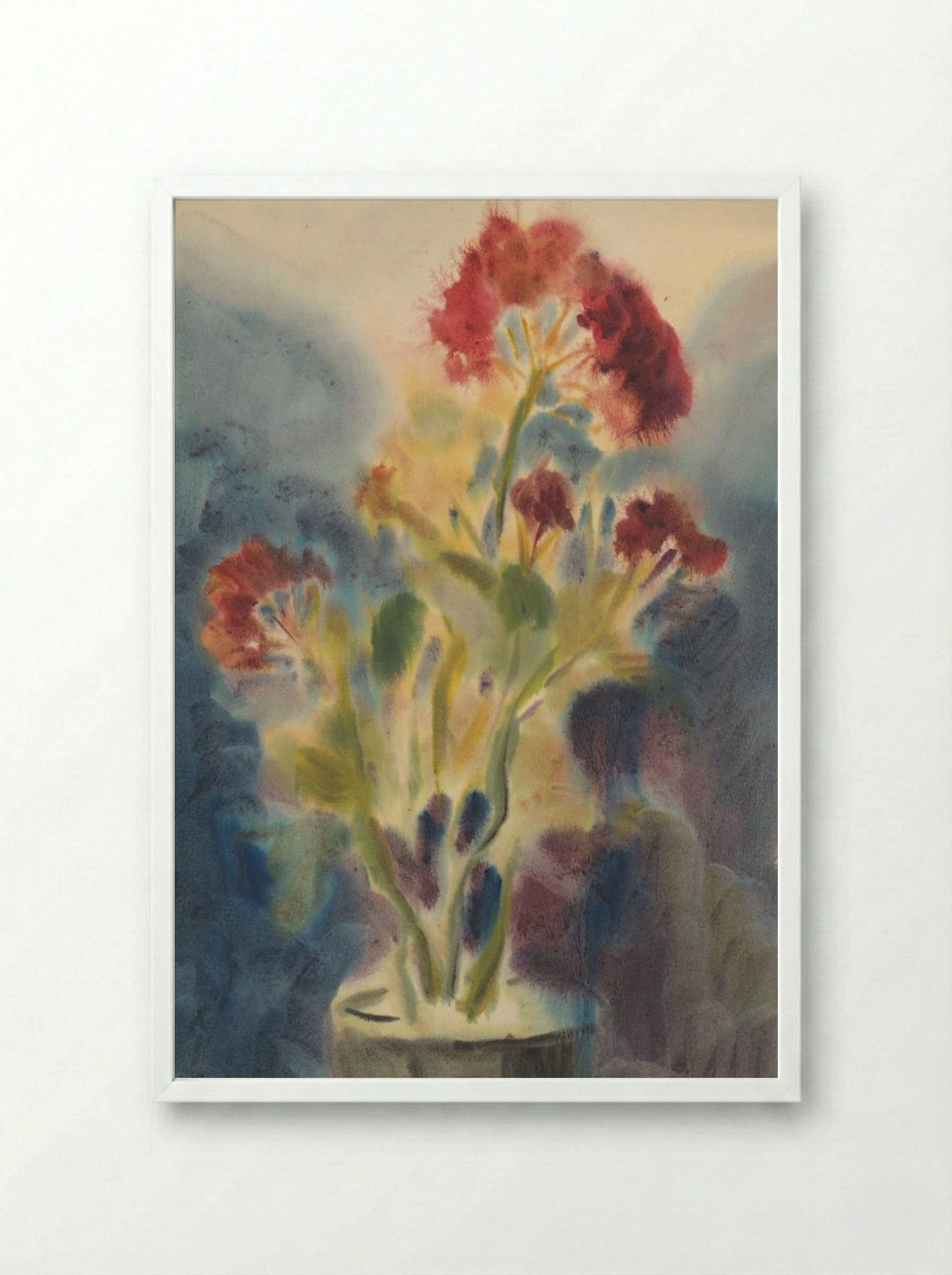 Red Flowers in Vase - Zolo Palugyay - Framed Print White