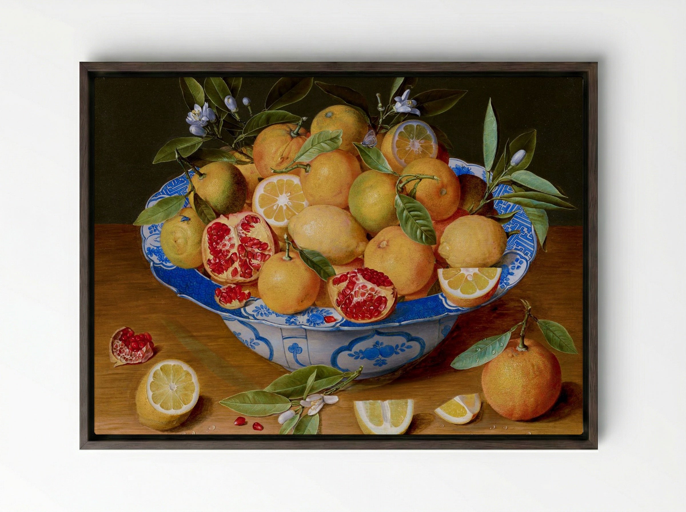 Still Life with Lemons, Oranges, and a Pomegranate - Jacob van Hulsdonck - Framed Canvas Dark Wood