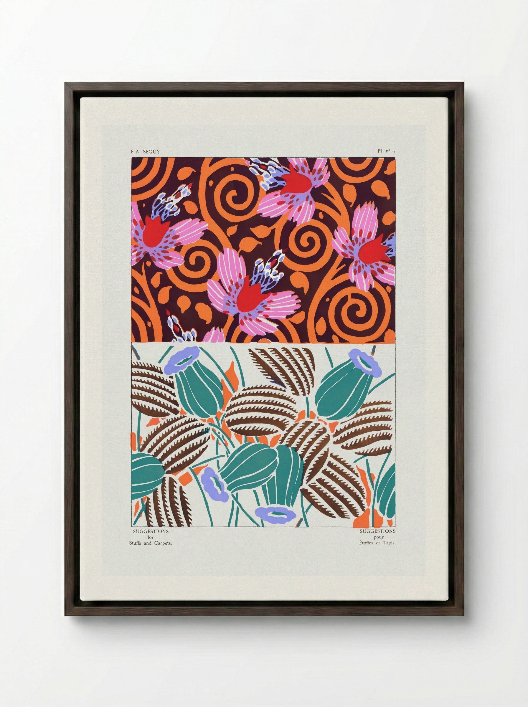 Suggestions for Stuffs and Carpets, Plate 6 - Émile-Allain Séguy - Framed Canvas Dark Wood