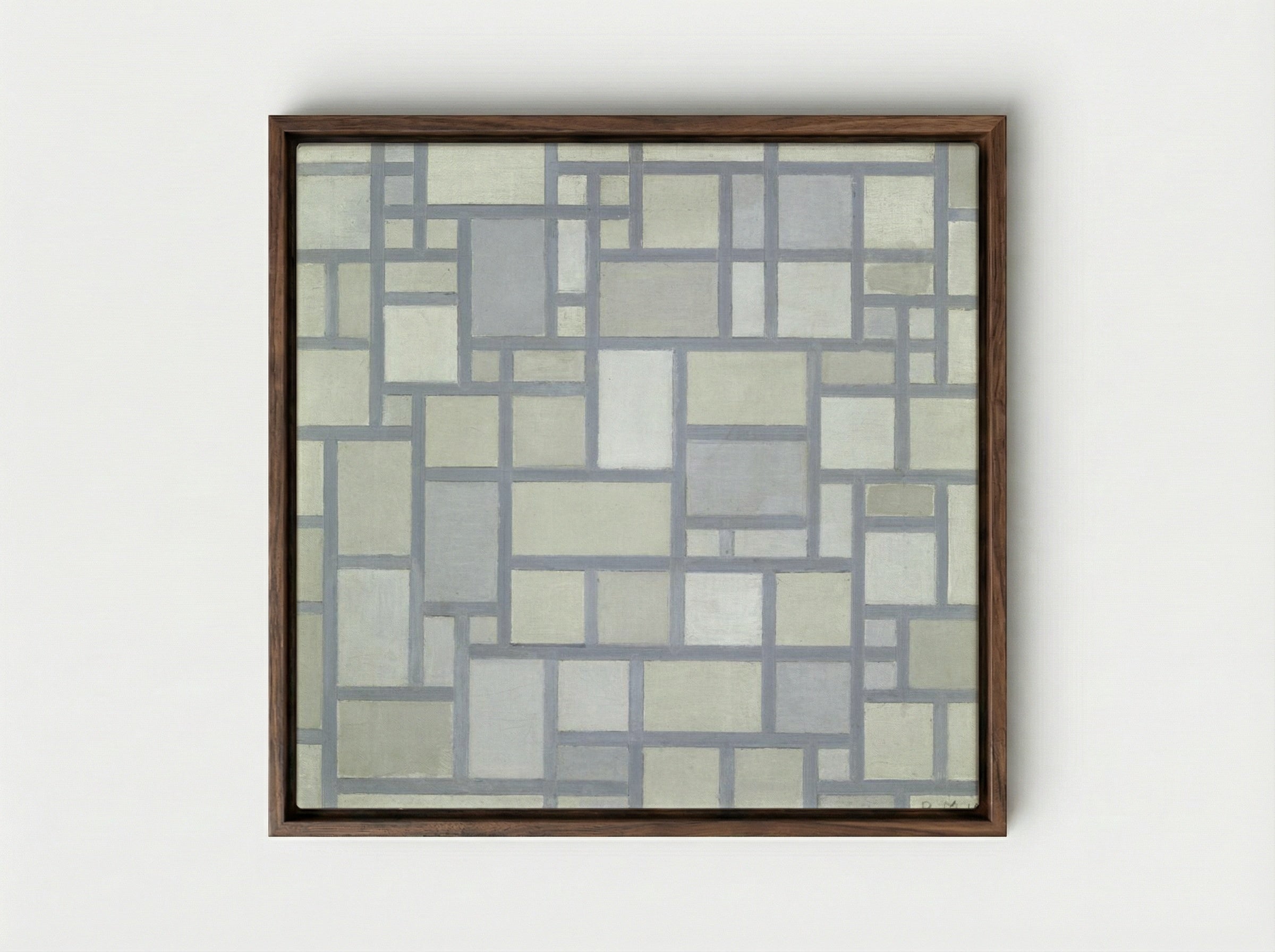 Composition with Gray Lines - Piet Mondrian - Framed Canvas Dark Wood