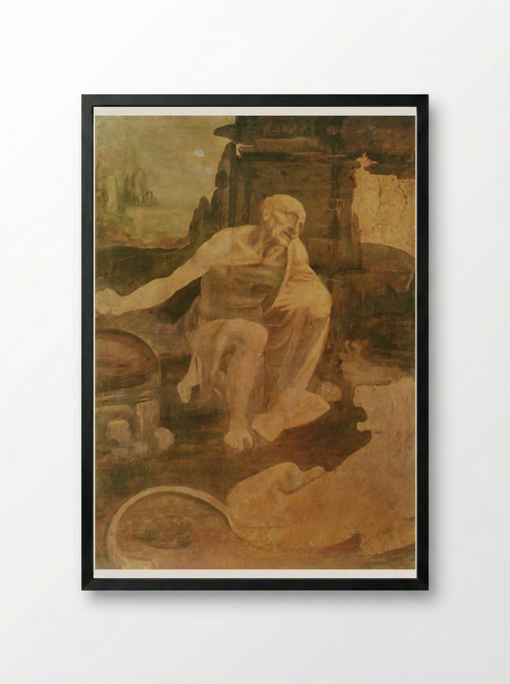 Saint Jerome in the Wilderness - Leonardo da Vinci - Framed Print Black
