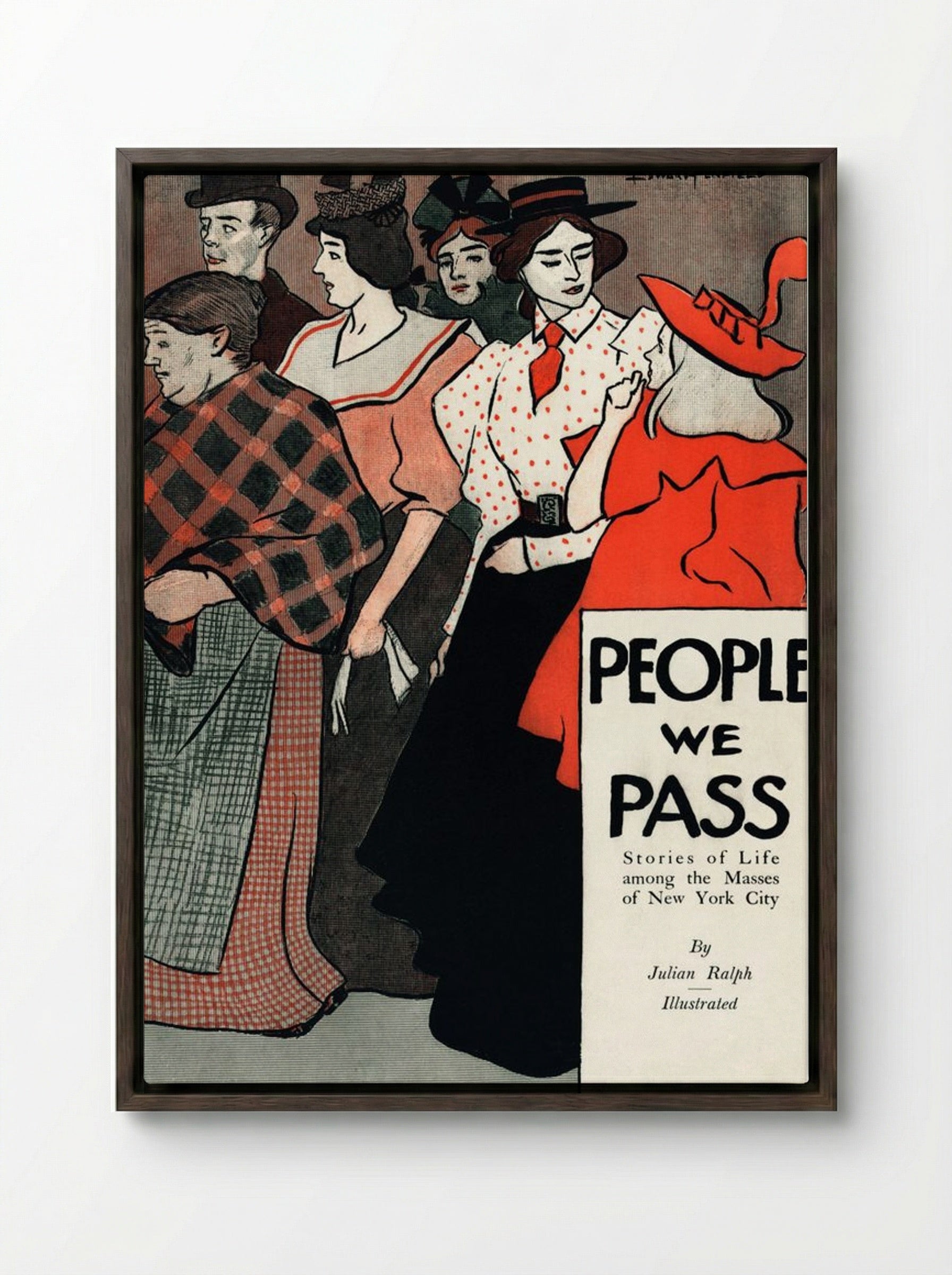 People We Pass - Edward Penfield - Framed Canvas Dark Wood