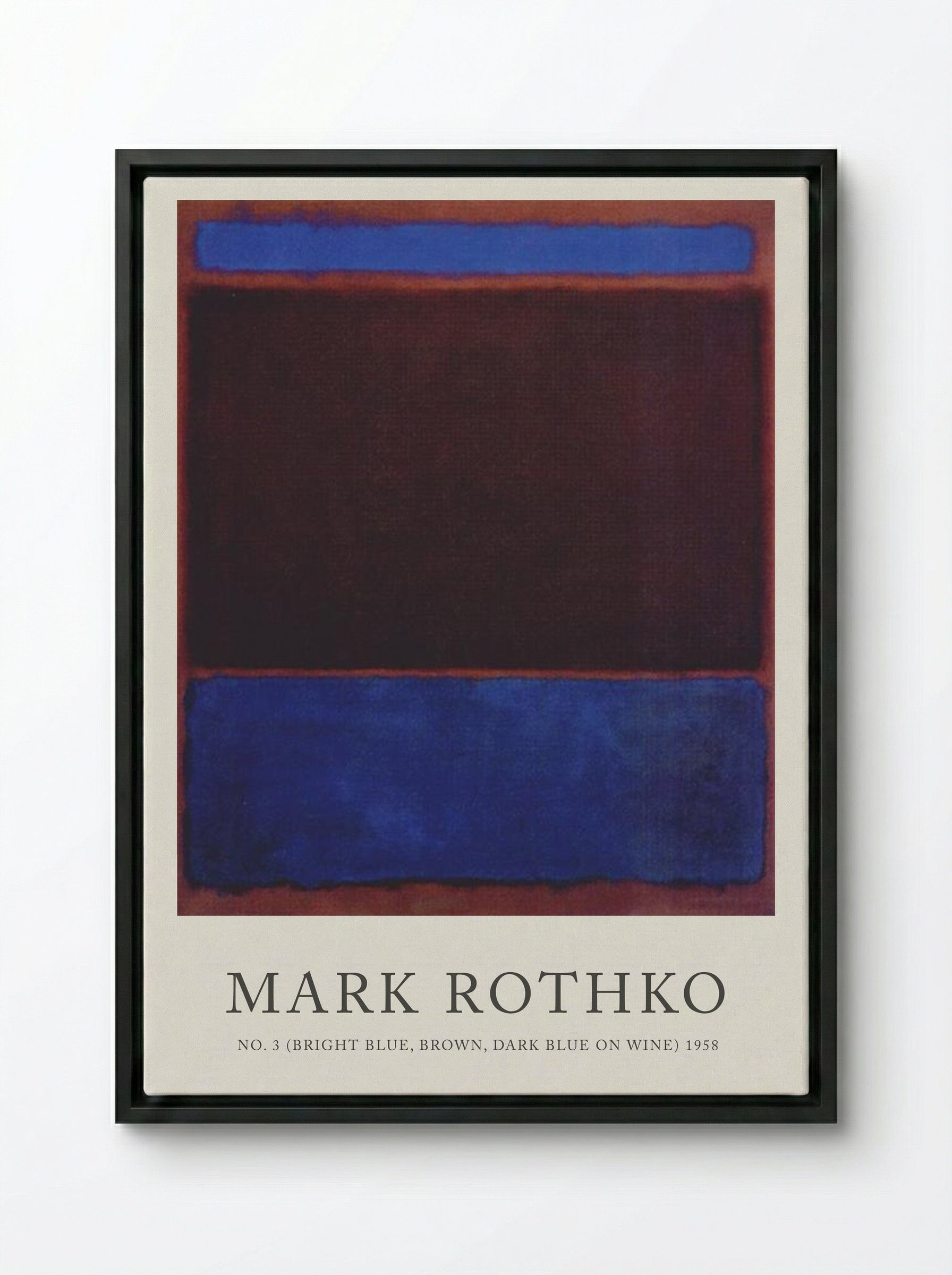 No. 3 (Bright Blue, Brown, Dark Blue on Wine) - Mark Rothko - Framed Canvas Black