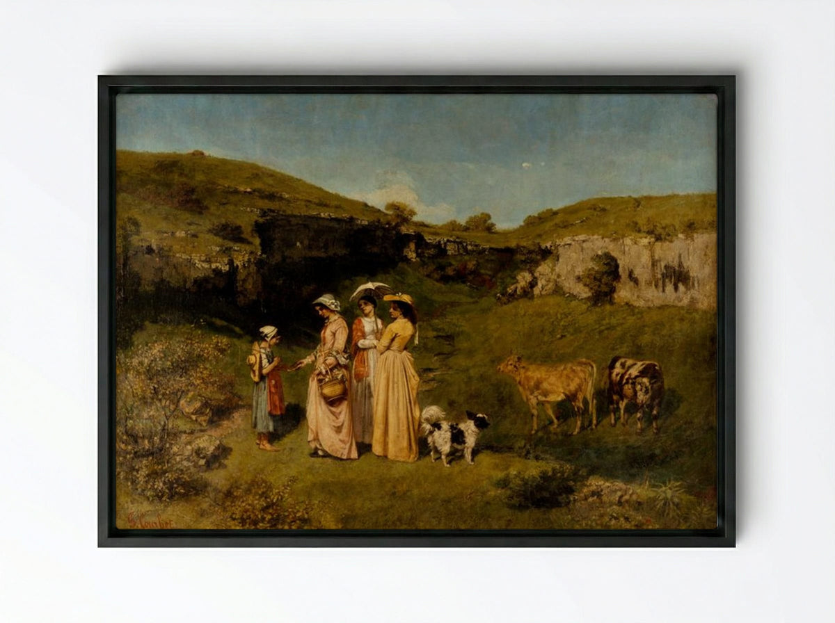 Young Ladies of the Village - Gustave Courbet - Framed Canvas Black