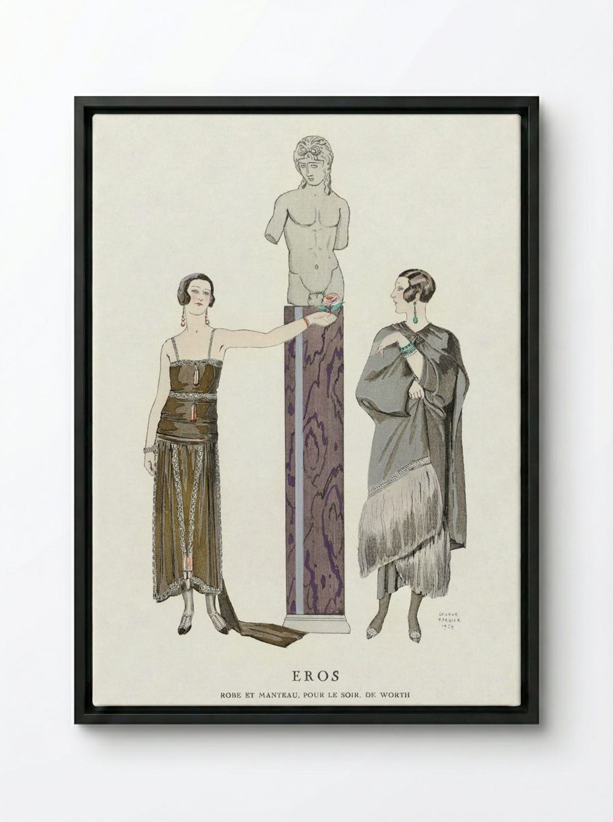 Eros: Robe et Manteau pour le Soir, de Worth - George Barbier - Framed Canvas Black