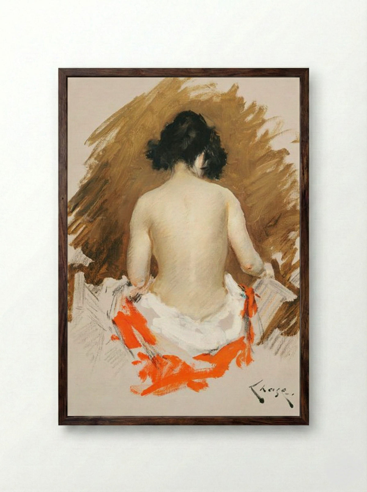 Nude with Kimono - William Merritt Chase - Framed Print Dark Wood