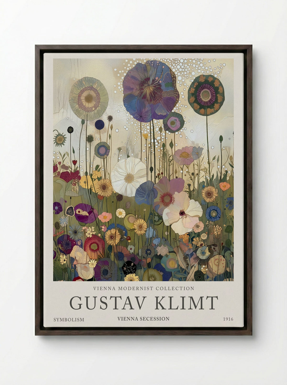 Golden Meadow Bloom – Gustav Klimt - Framed Canvas Dark Wood