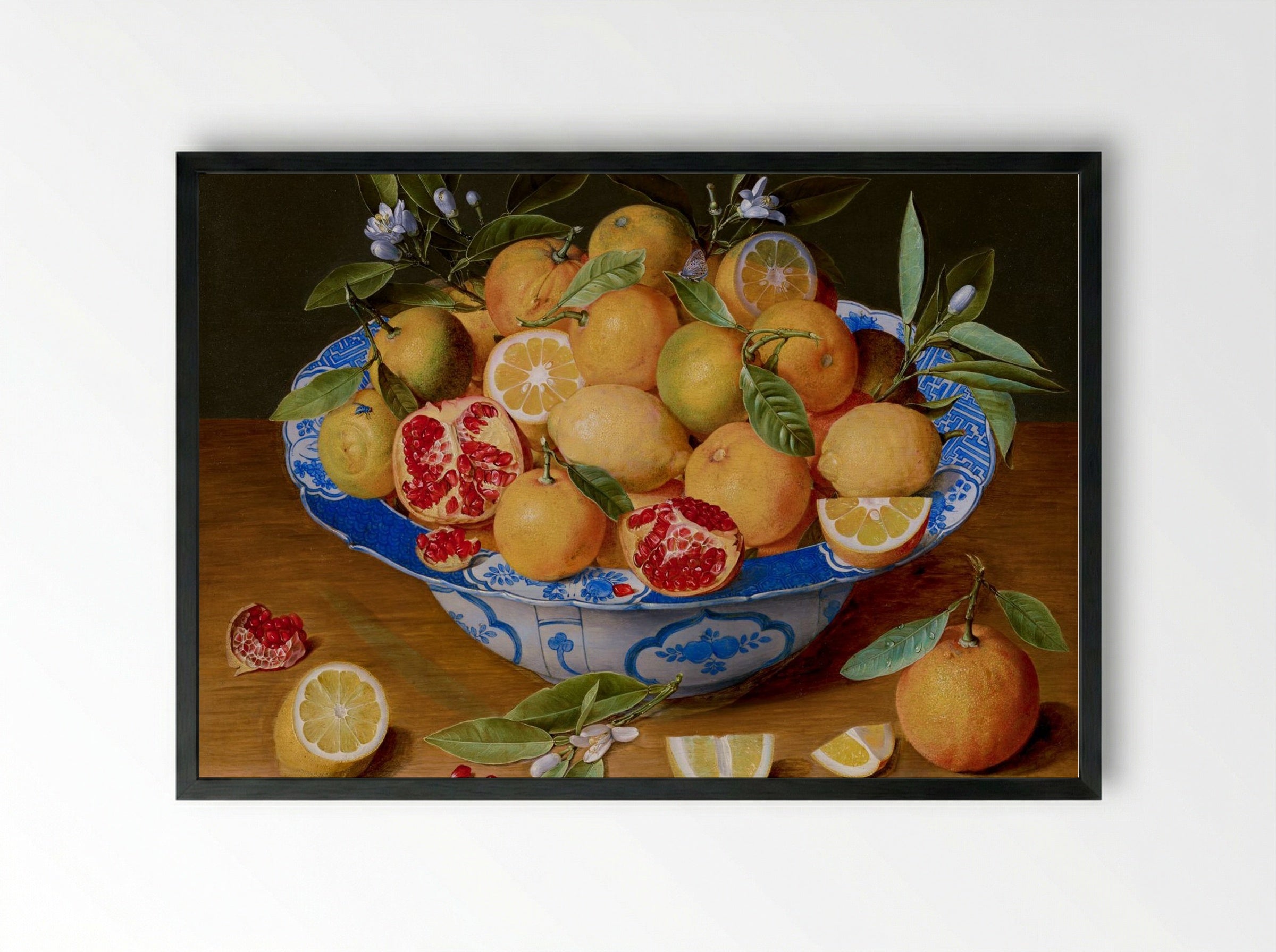 Still Life with Lemons, Oranges, and a Pomegranate - Jacob van Hulsdonck - Framed Print Black