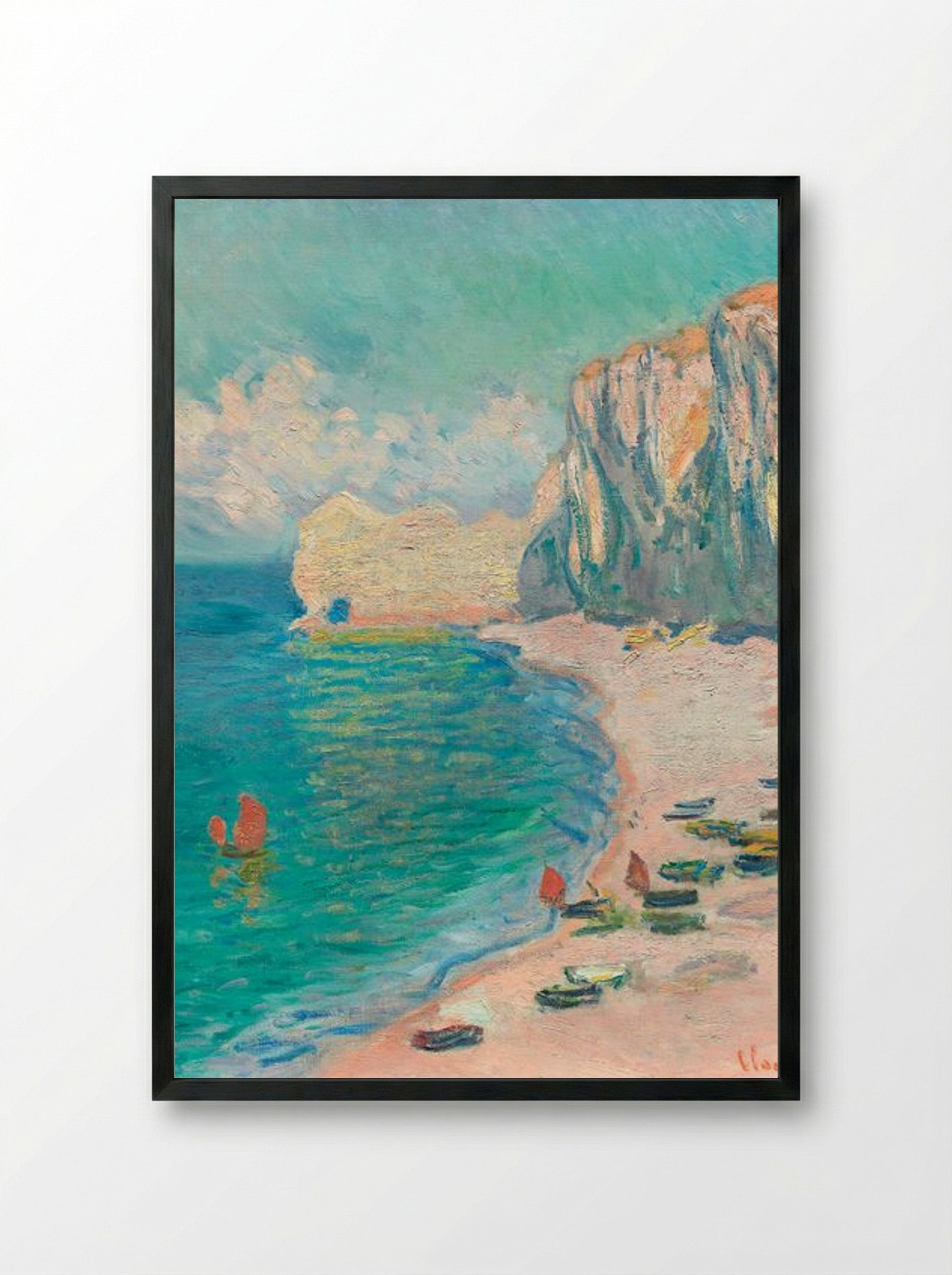 The Beach and the Falaise d'Amont - Claude Monet - Framed Print Black