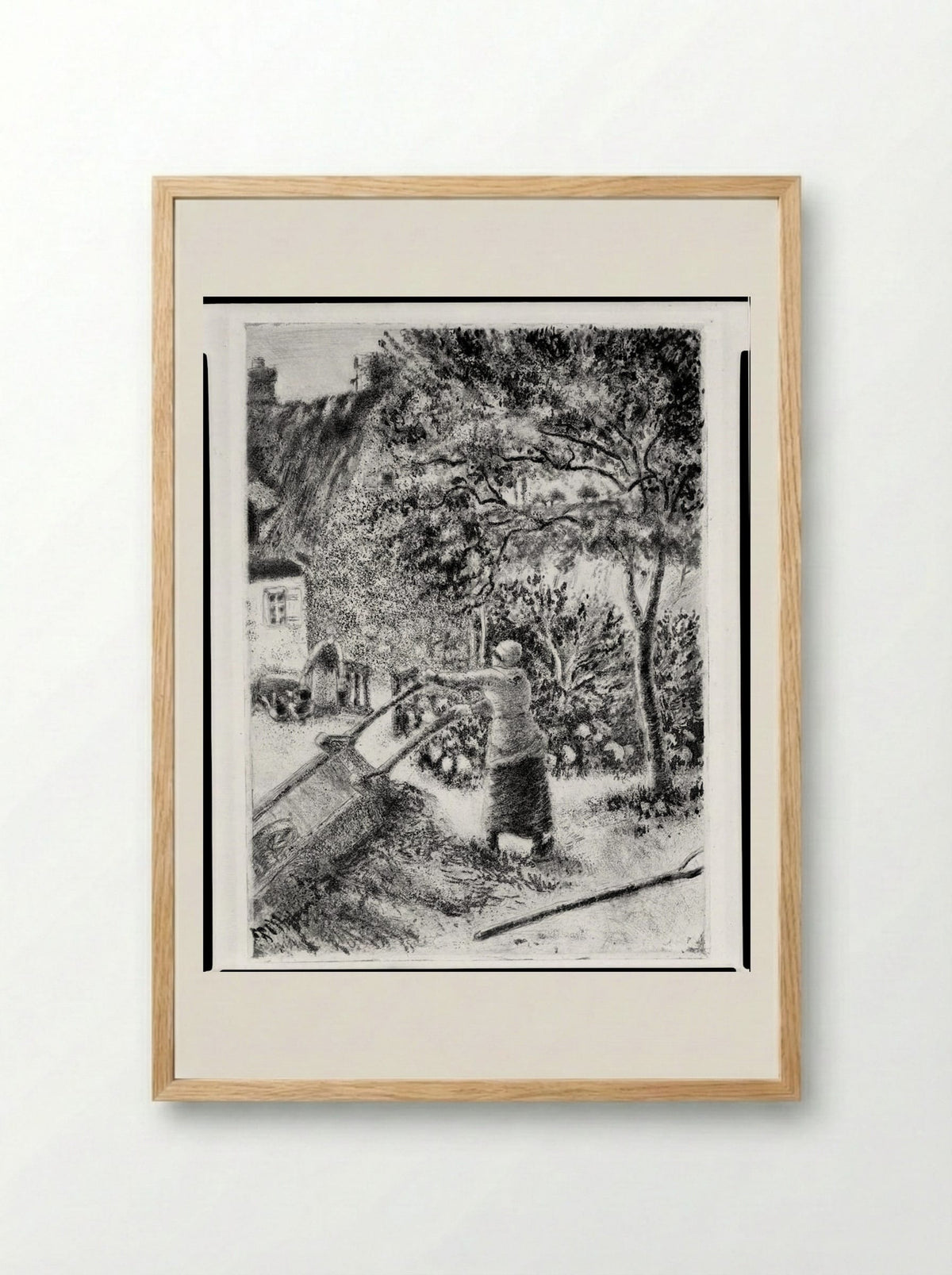 Woman Emptying a Wheelbarrow - Camille Pissarro - Framed Print Wood