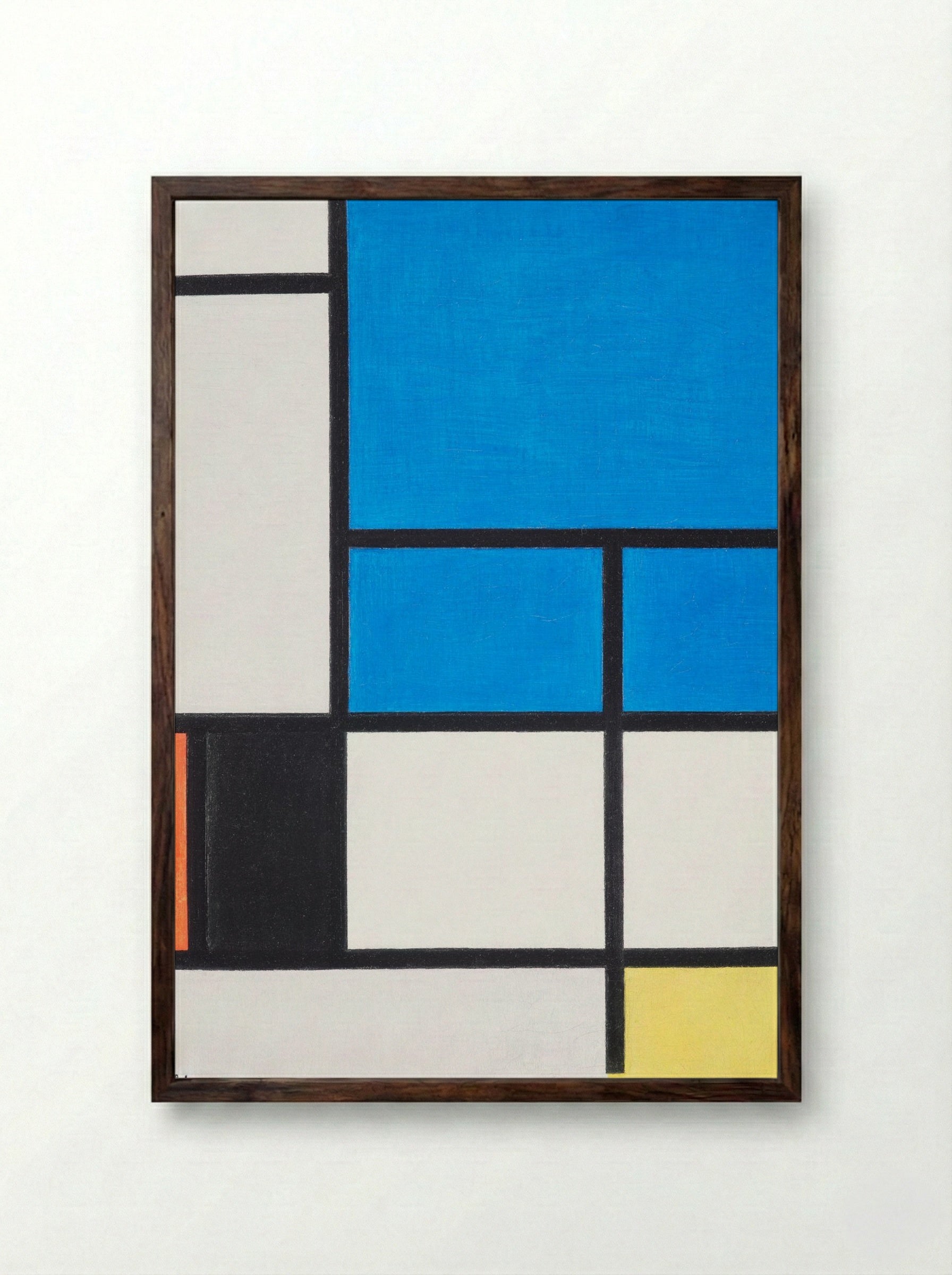 Composition with Large Blue Plane, Red, Black, Yellow, and Gray - Piet Mondrian - Framed Print Dark Wood