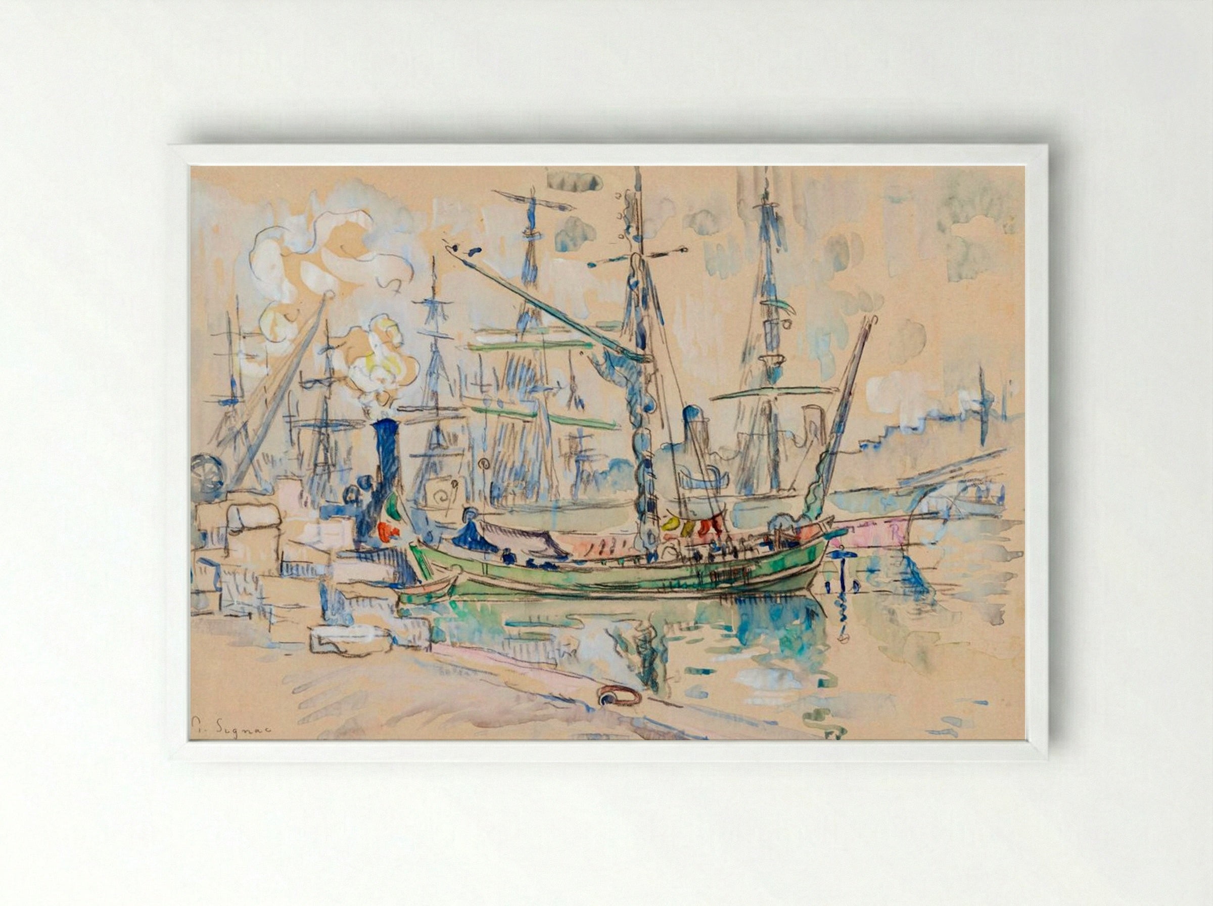 Marseille Harbour - Paul Signac - Framed Print White
