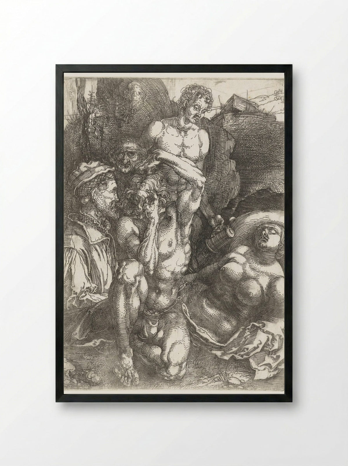 Study Sheet with Five Figures ('The Desperate Man') - Albrecht Dürer - Framed Print Black