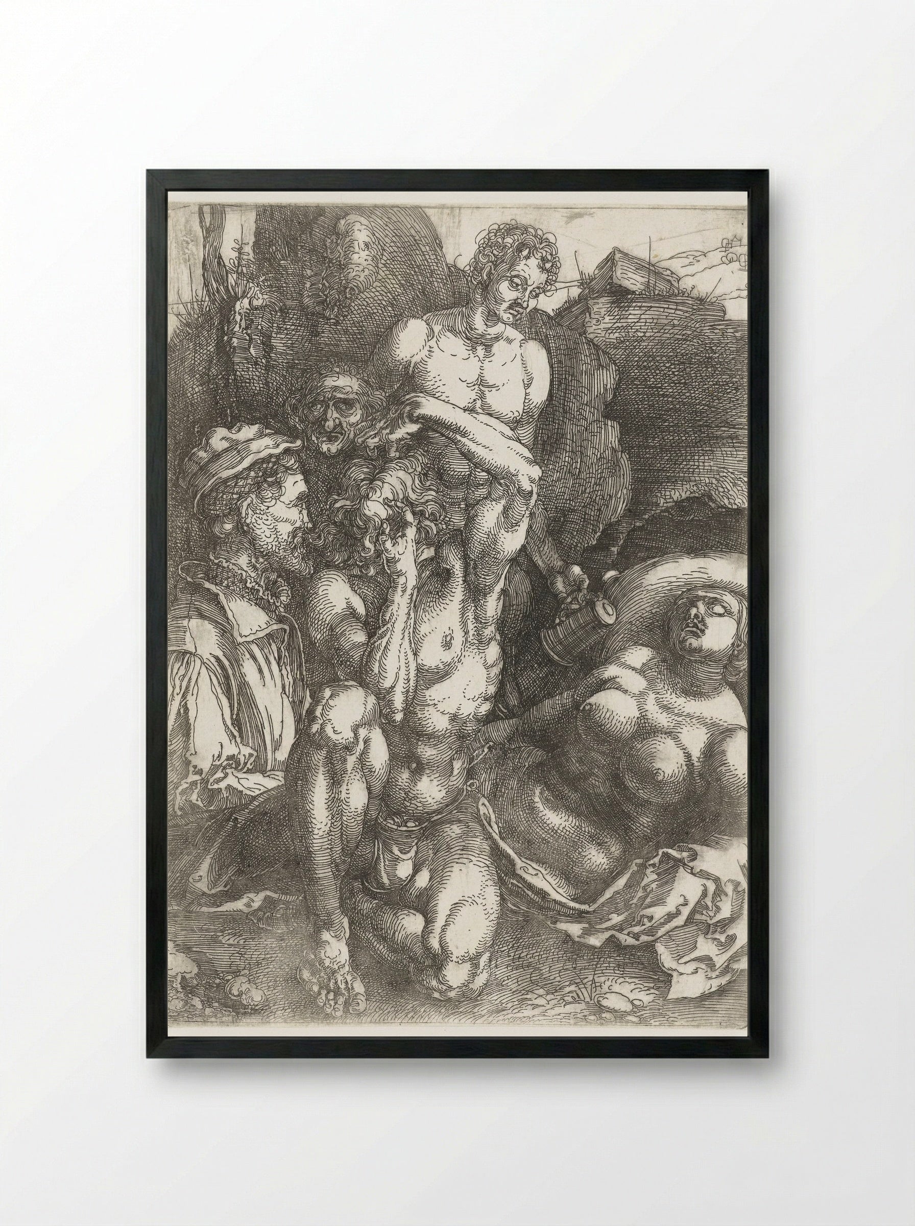 Study Sheet with Five Figures ('The Desperate Man') - Albrecht Dürer - Framed Print Black
