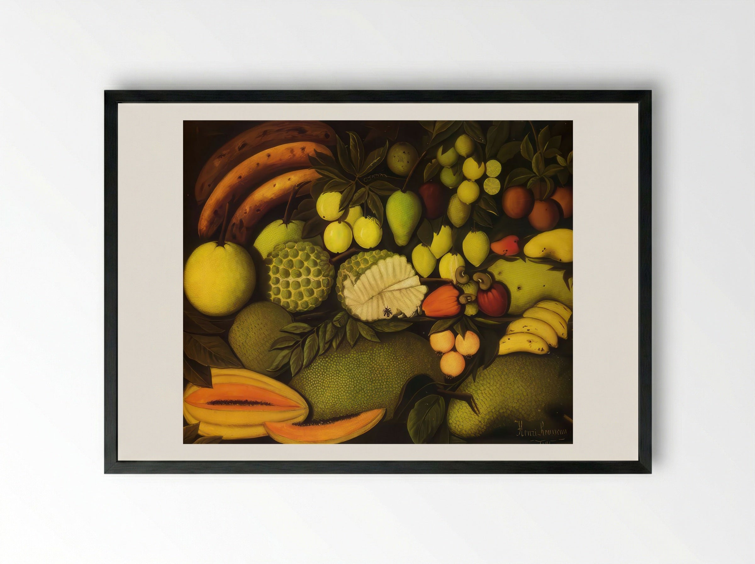 Still Life with Exotic Fruit by Henri Rousseau – Naïve Art Tropical Fruit Print - Framed Print Black