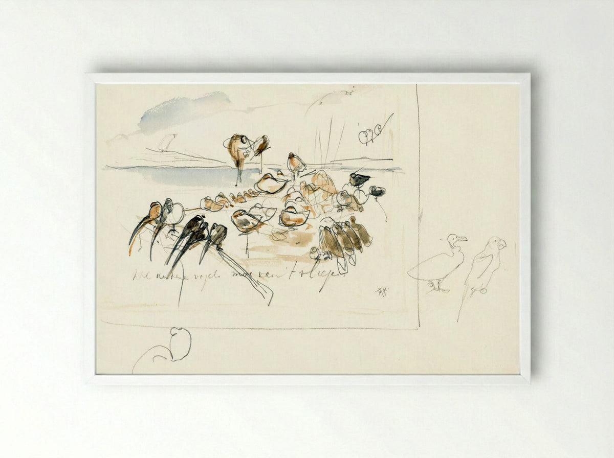 Study for Illustration in 'Hoe de vogels aan een koning kwamen' - Theo van Hoytema - Framed Print White