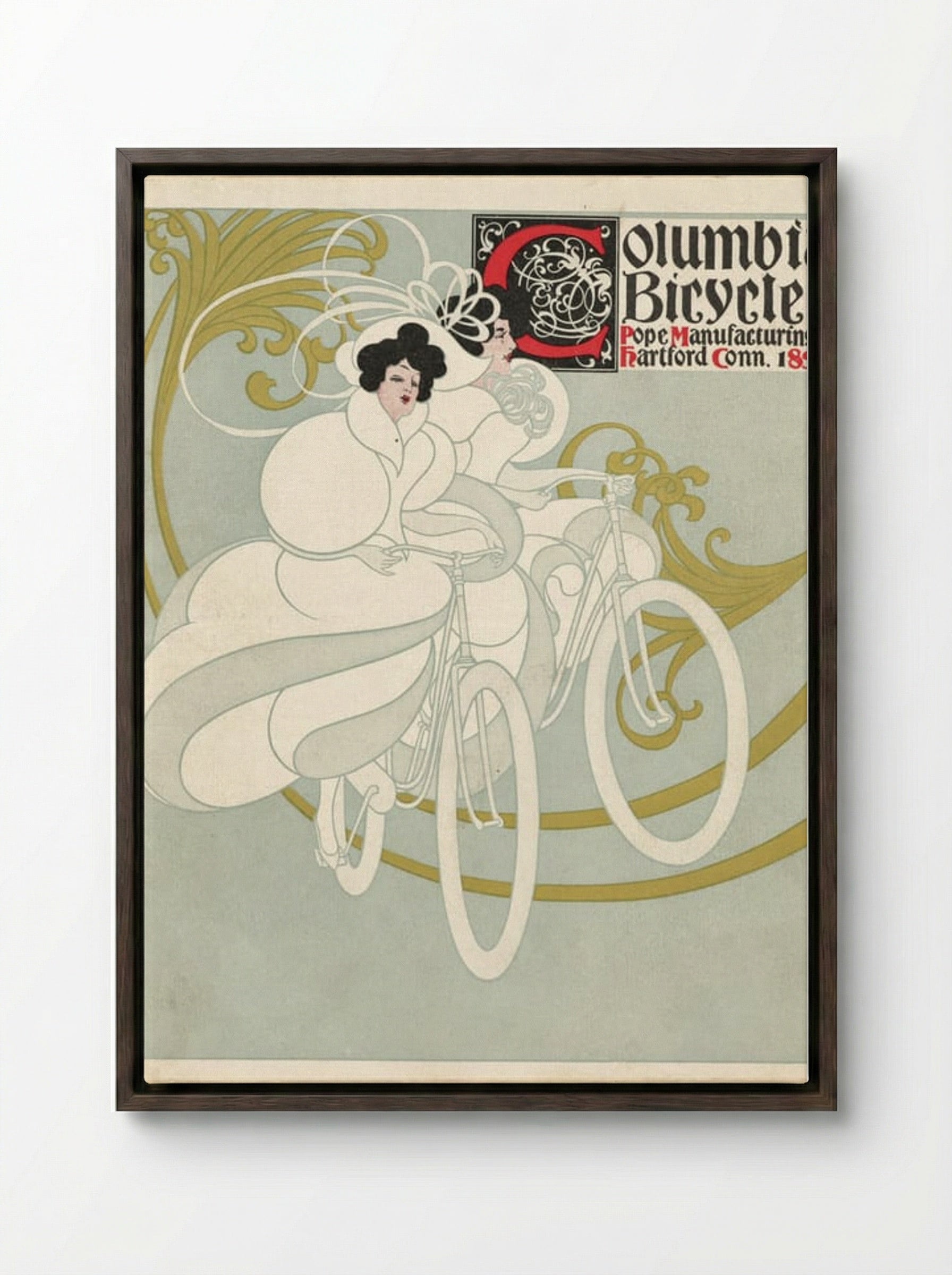 Columbia Bicycles, Pope Manufacturing Co., Hartford, Conn. - Will H. Bradley - Framed Canvas Dark Wood