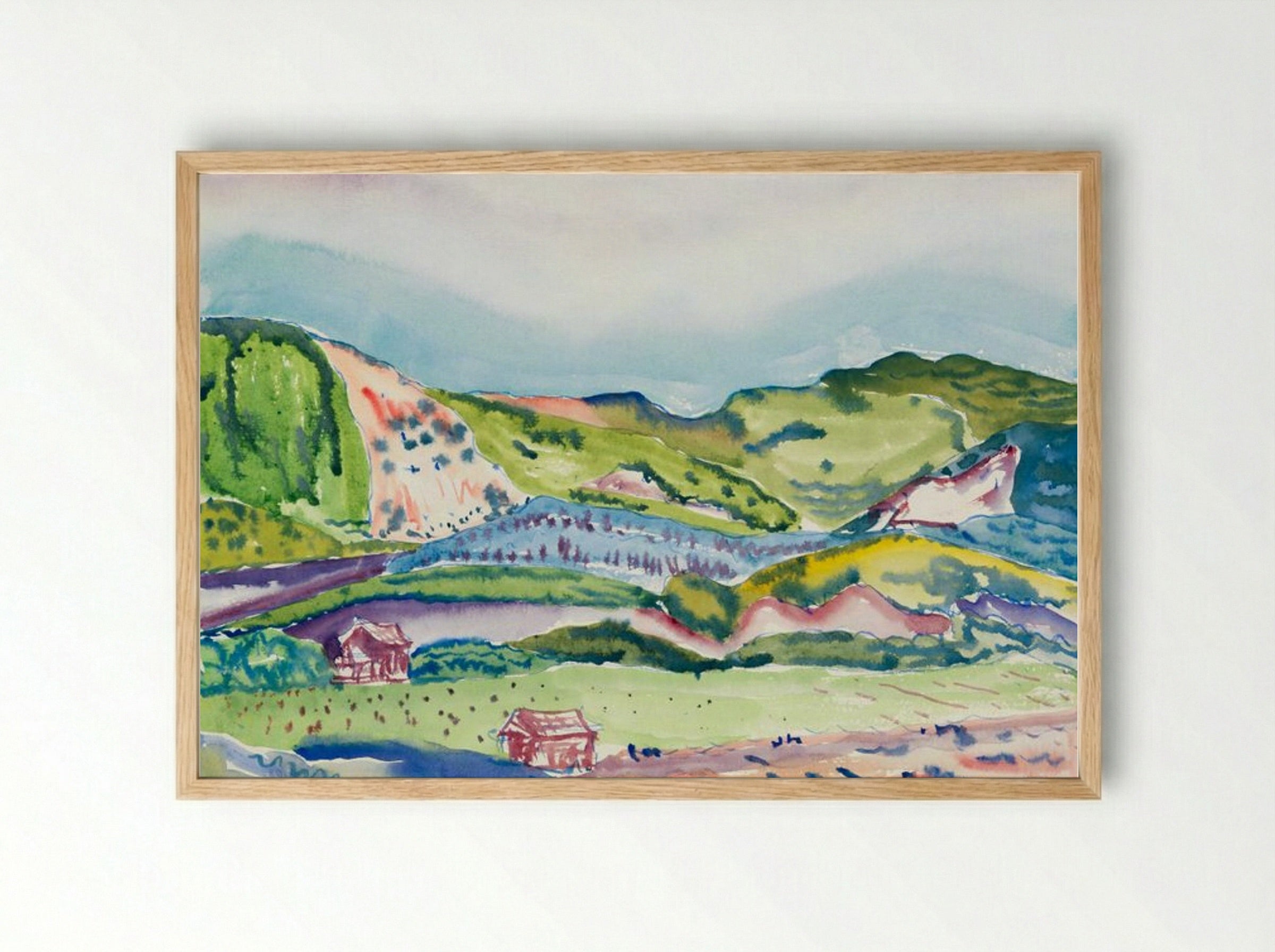 Mountain with Red House - Charles Demuth - Framed Print Wood