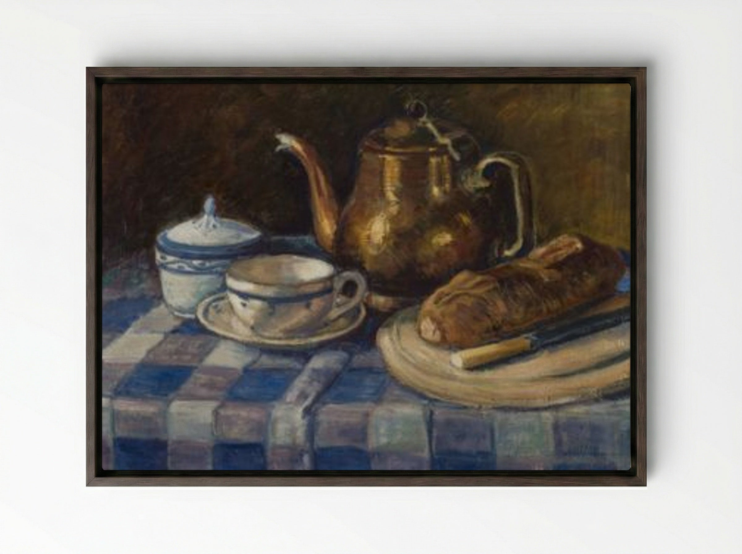 Still Life with Teapot and Bread - Alfred William Finch - Framed Canvas Dark Wood
