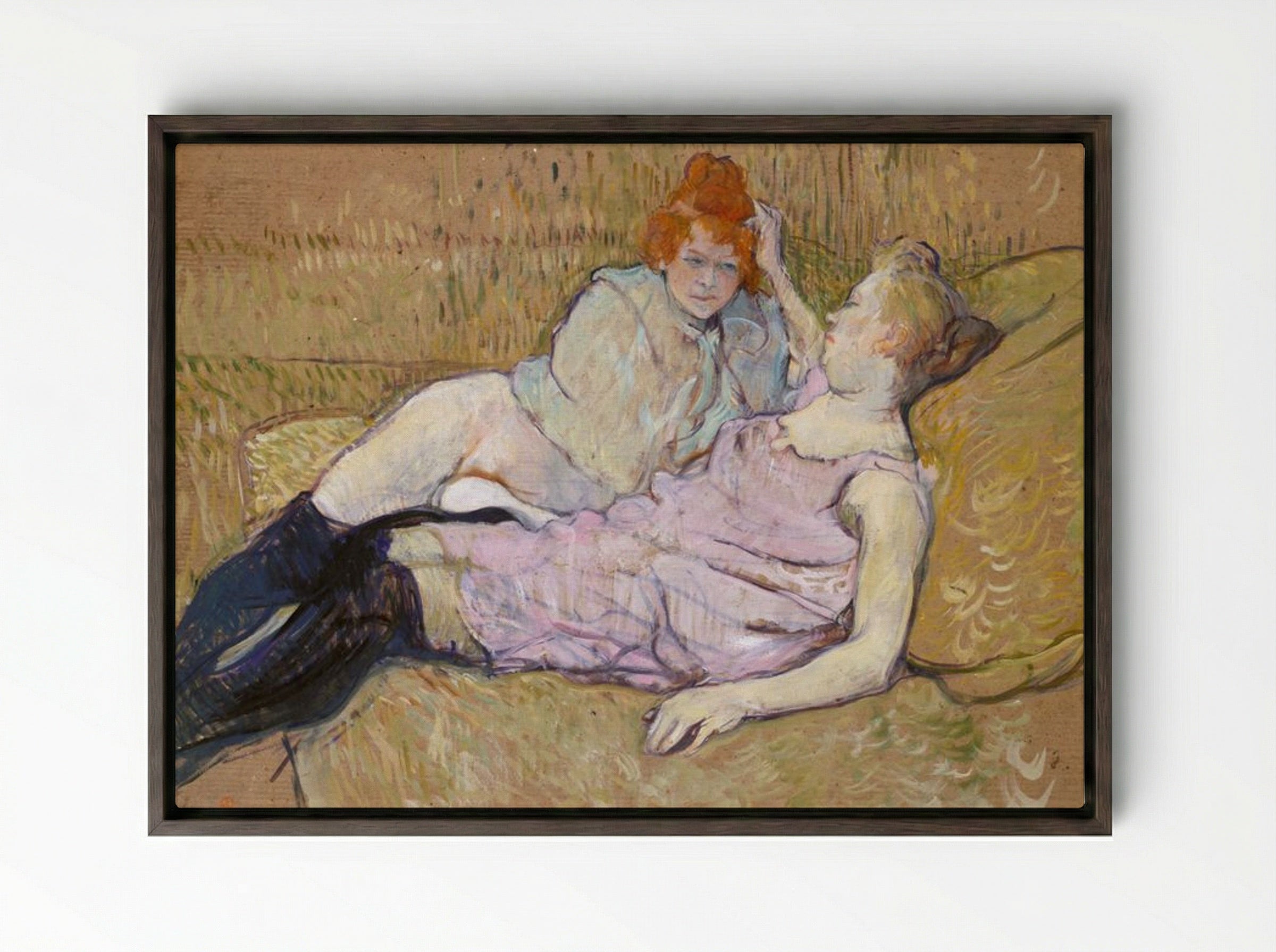 The Sofa - Henri de Toulouse-Lautrec - Framed Canvas Dark Wood