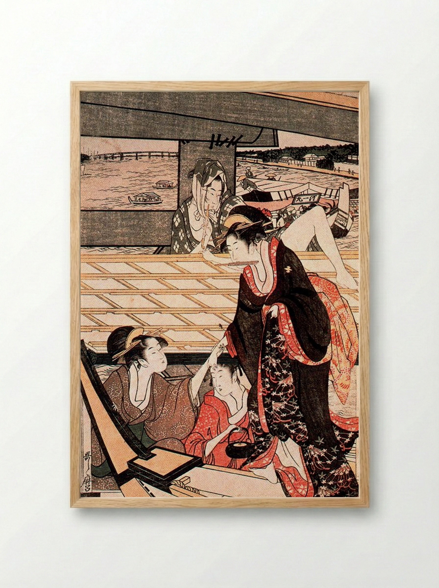 A Scene on the Bridge - Kitagawa Utamaro - Framed Print Wood
