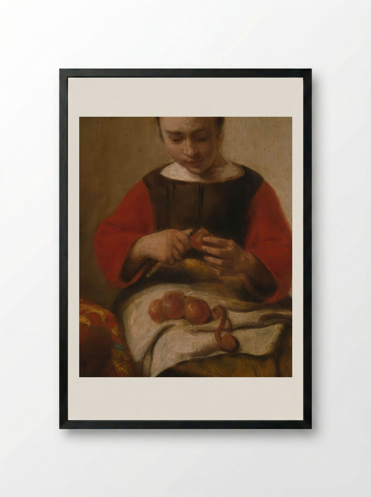 Young Woman Peeling Apples - Eglon van der Neer - Framed Print Black