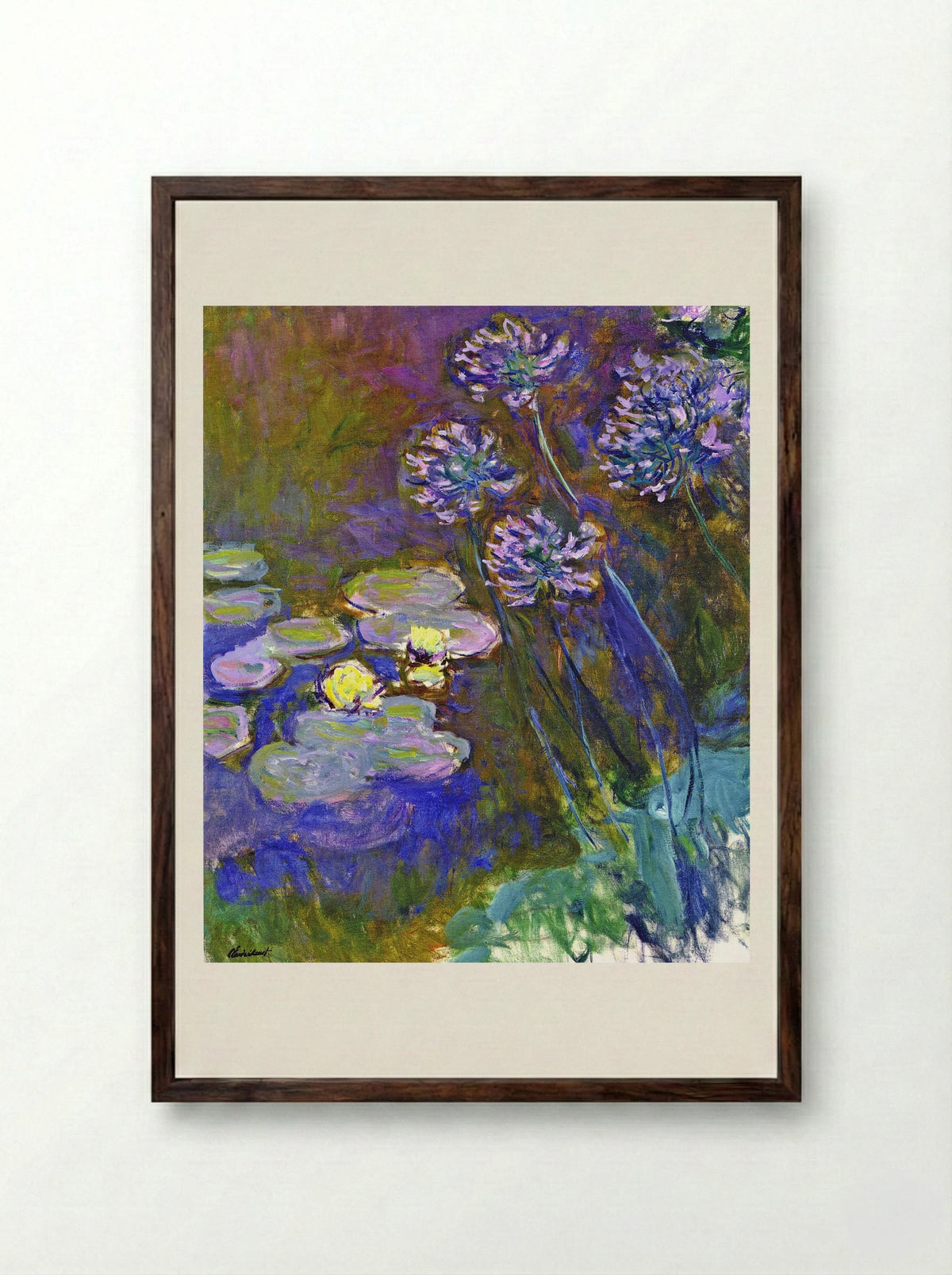 Water Lilies and Agapanthus - Claude Monet - Framed Print Dark Wood