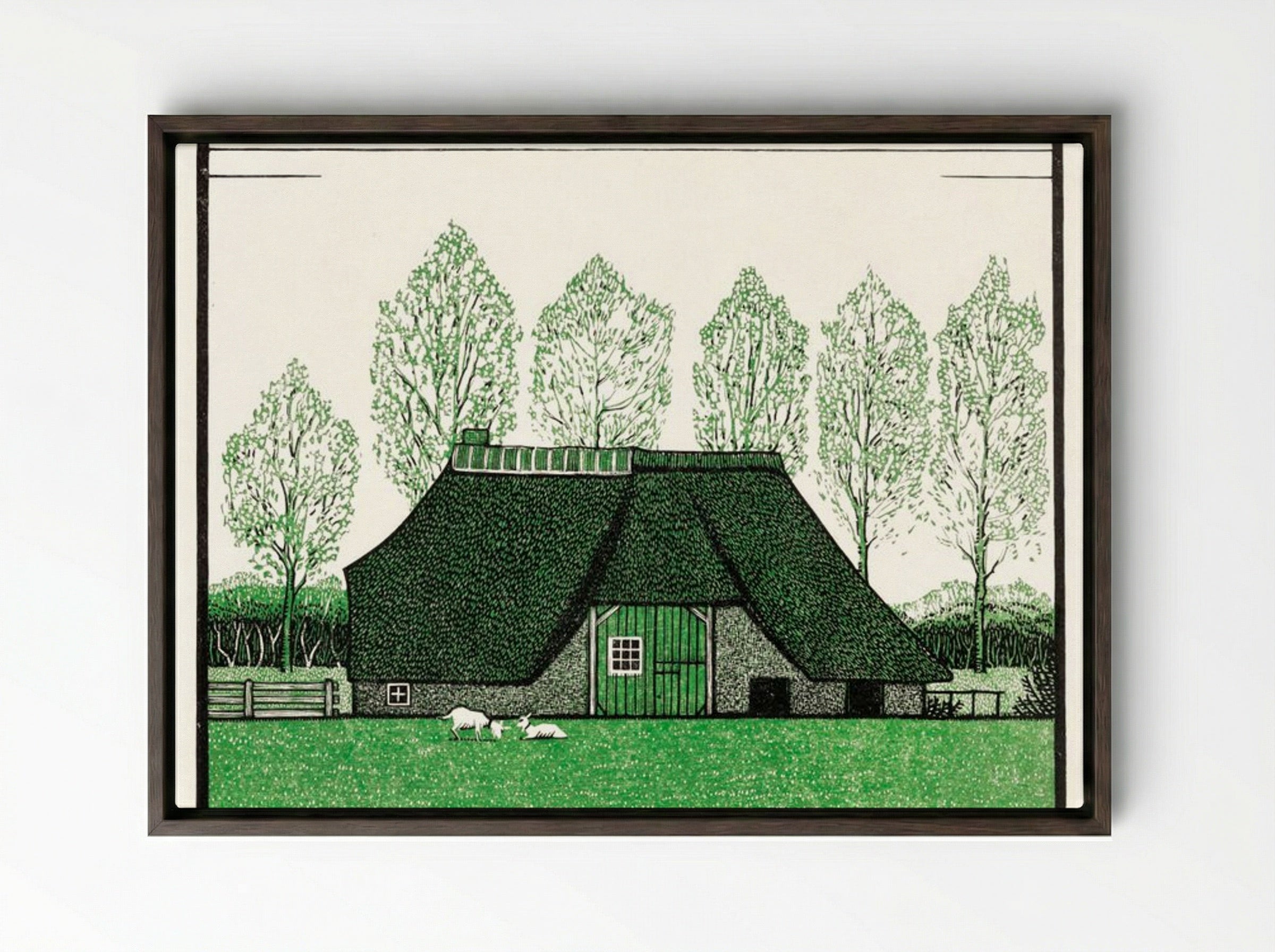 Farmhouse with Thatched Roof - Julie de Graag - Framed Canvas Dark Wood