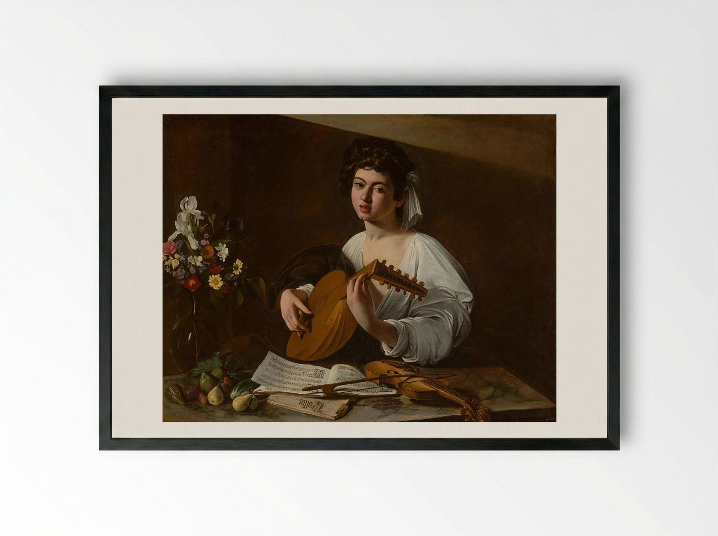 The Lute Player - Caravaggio - Framed Print Black