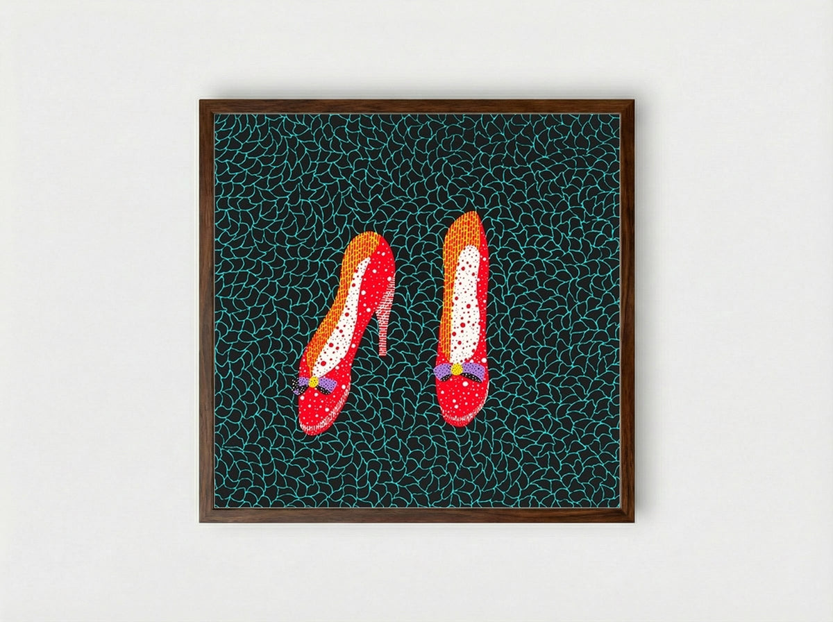 Shoes - Yayoi Kusama - Framed Print Dark Wood