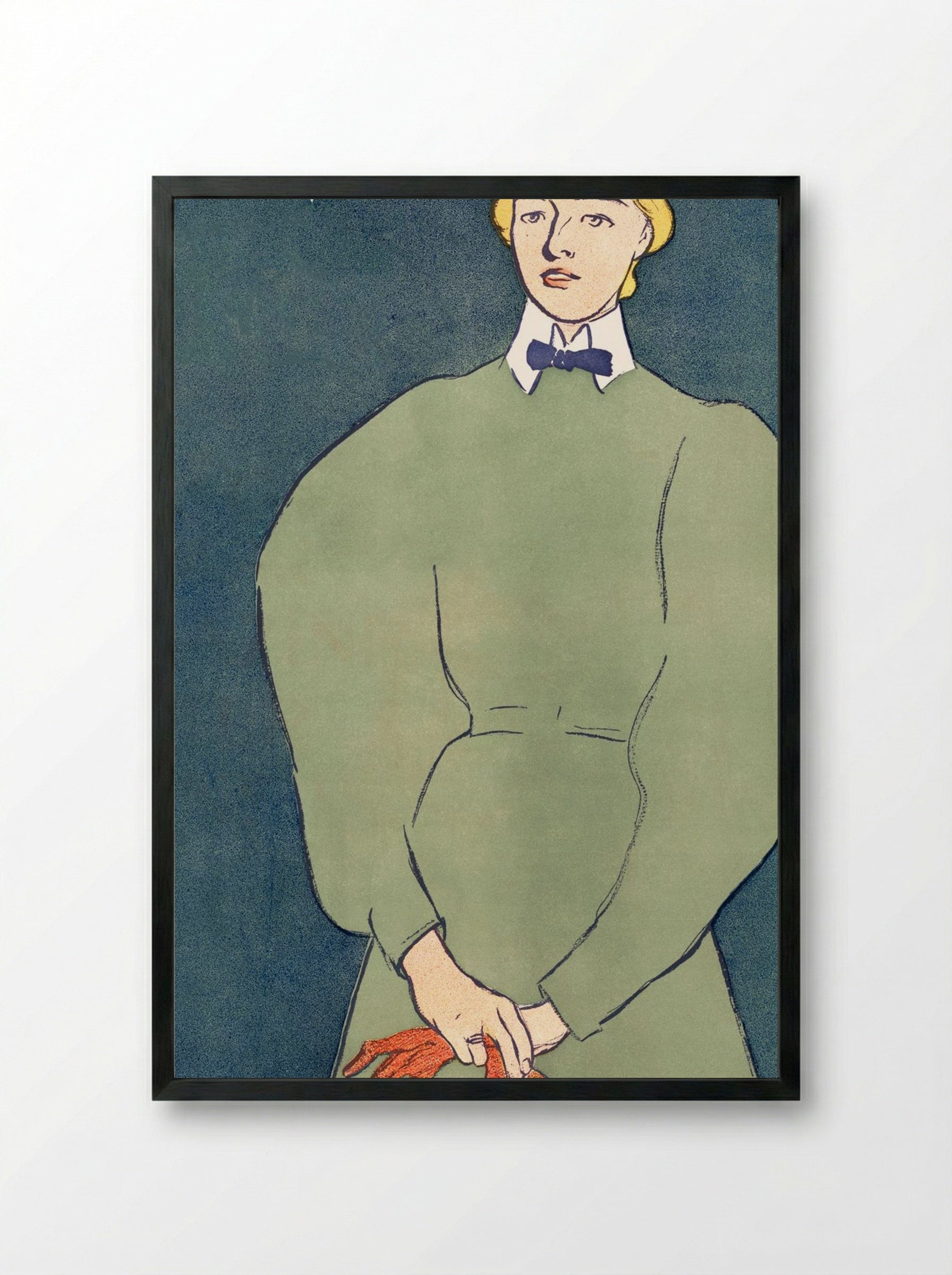 Woman Holding Gloves - Edward Penfield - Framed Print Black