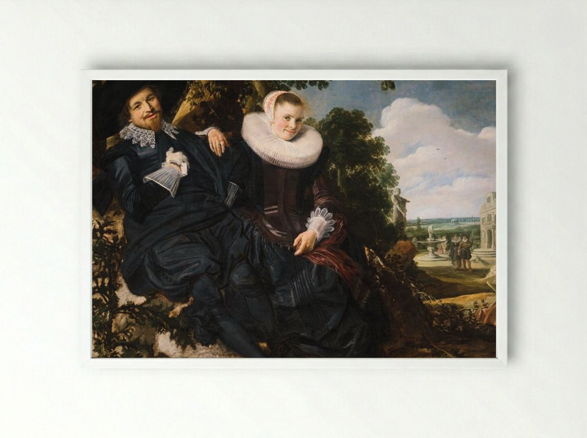 Wedding Portrait of Isaac Abrahamsz Massa and Beatrix van der Laan - Frans Hals - Framed Print White