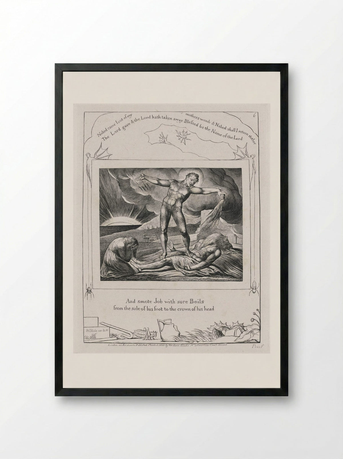 And smote Job with sore Boils - William Blake - Framed Print Black