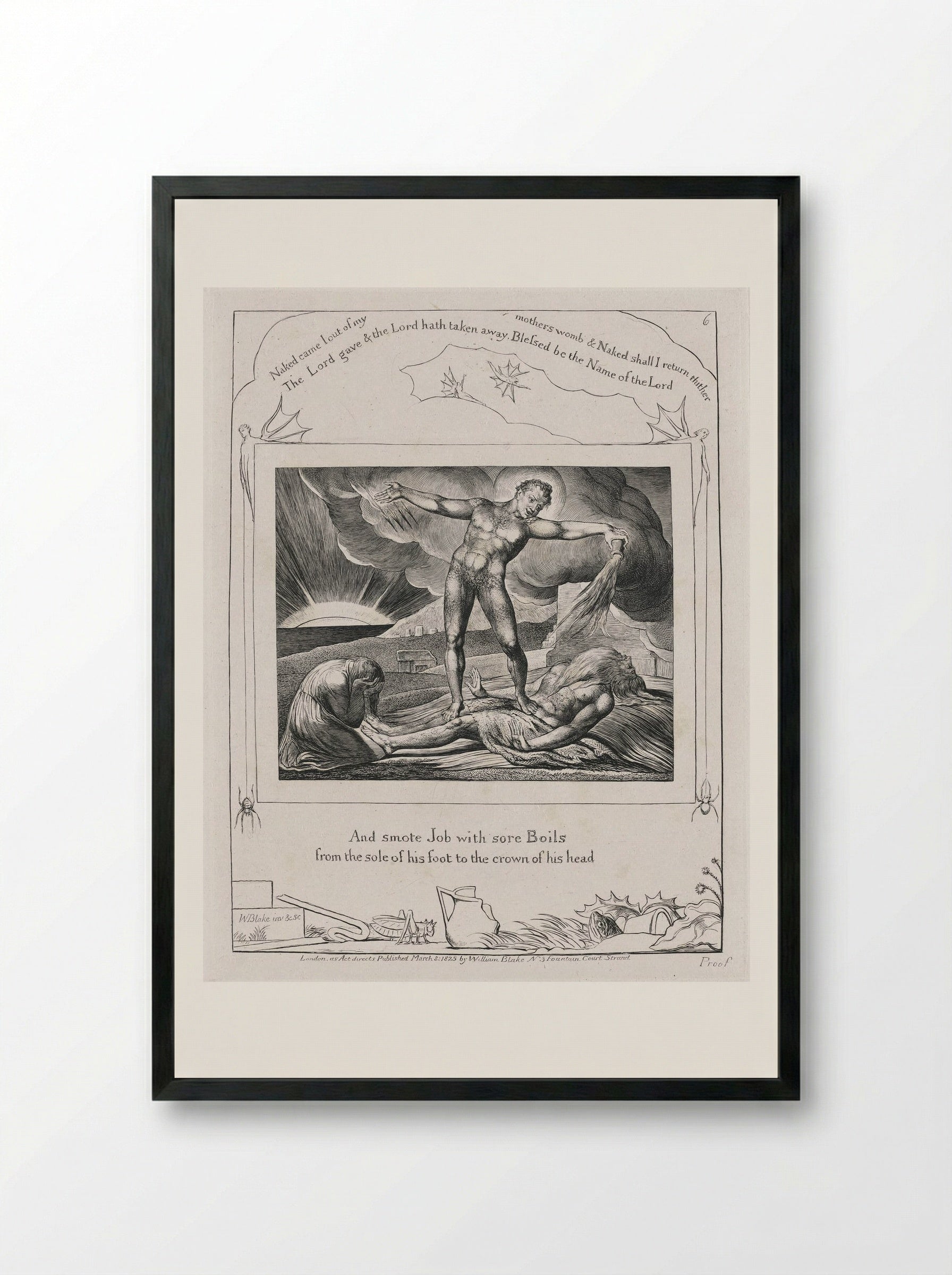 And smote Job with sore Boils - William Blake - Framed Print Black