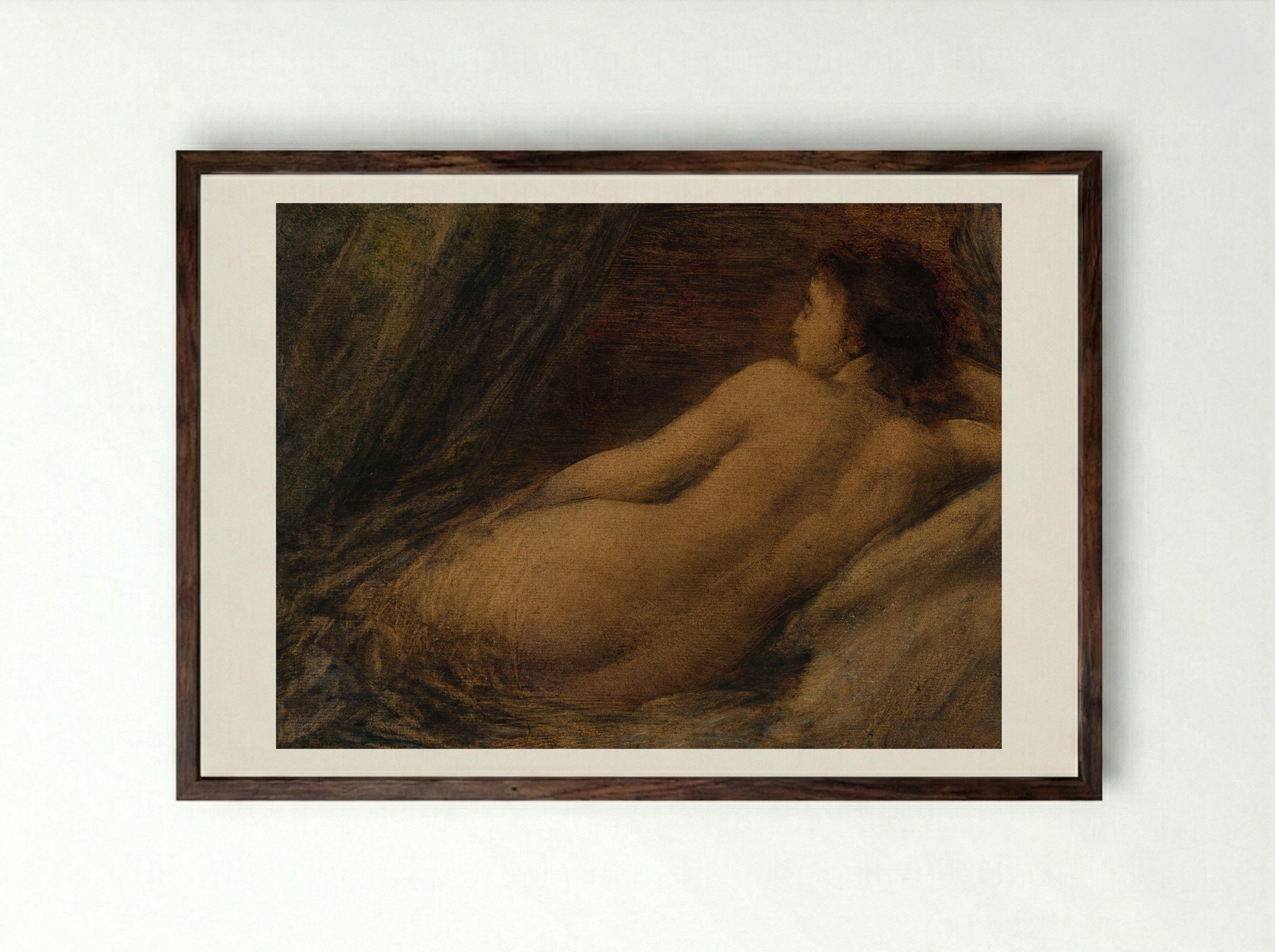 Reclining Nude (Liggende naakte vrouw) - Henri Fantin-Latour - Framed Print Dark Wood