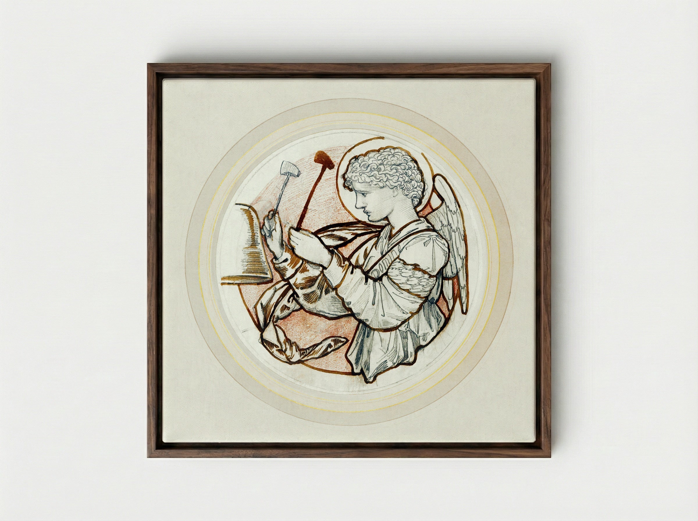 Angel Playing on Bells - Edward Burne-Jones - Framed Canvas Dark Wood