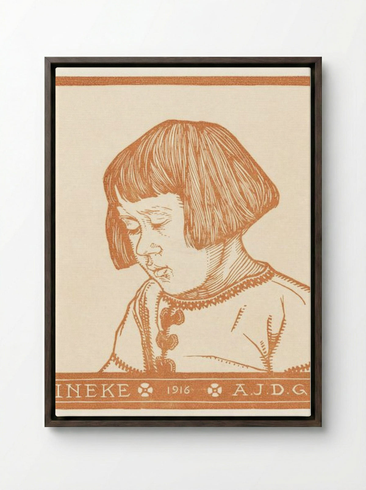Portrait of Ineke Broekman - Julie de Graag - Framed Canvas Dark Wood